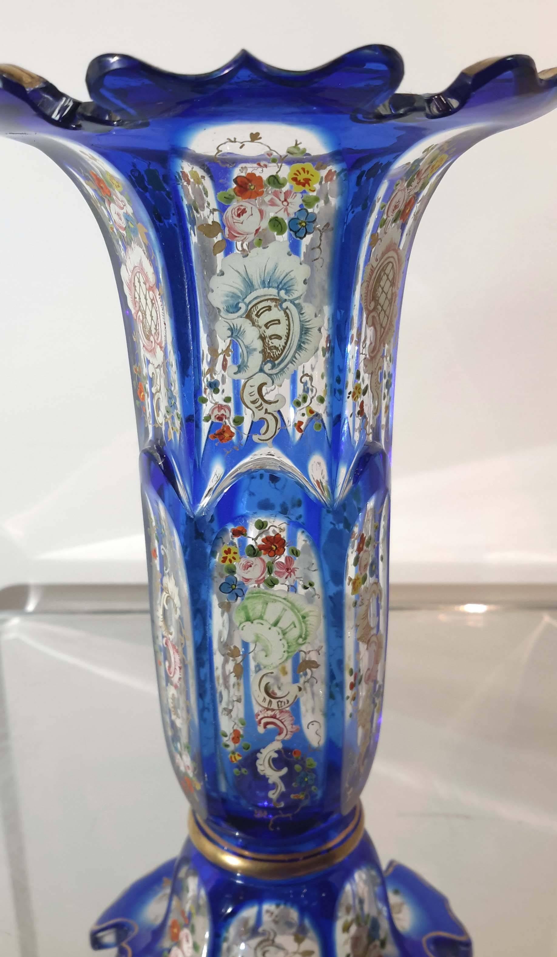 German Bohemian Overlay Enamel Glass Vase, circa 1860