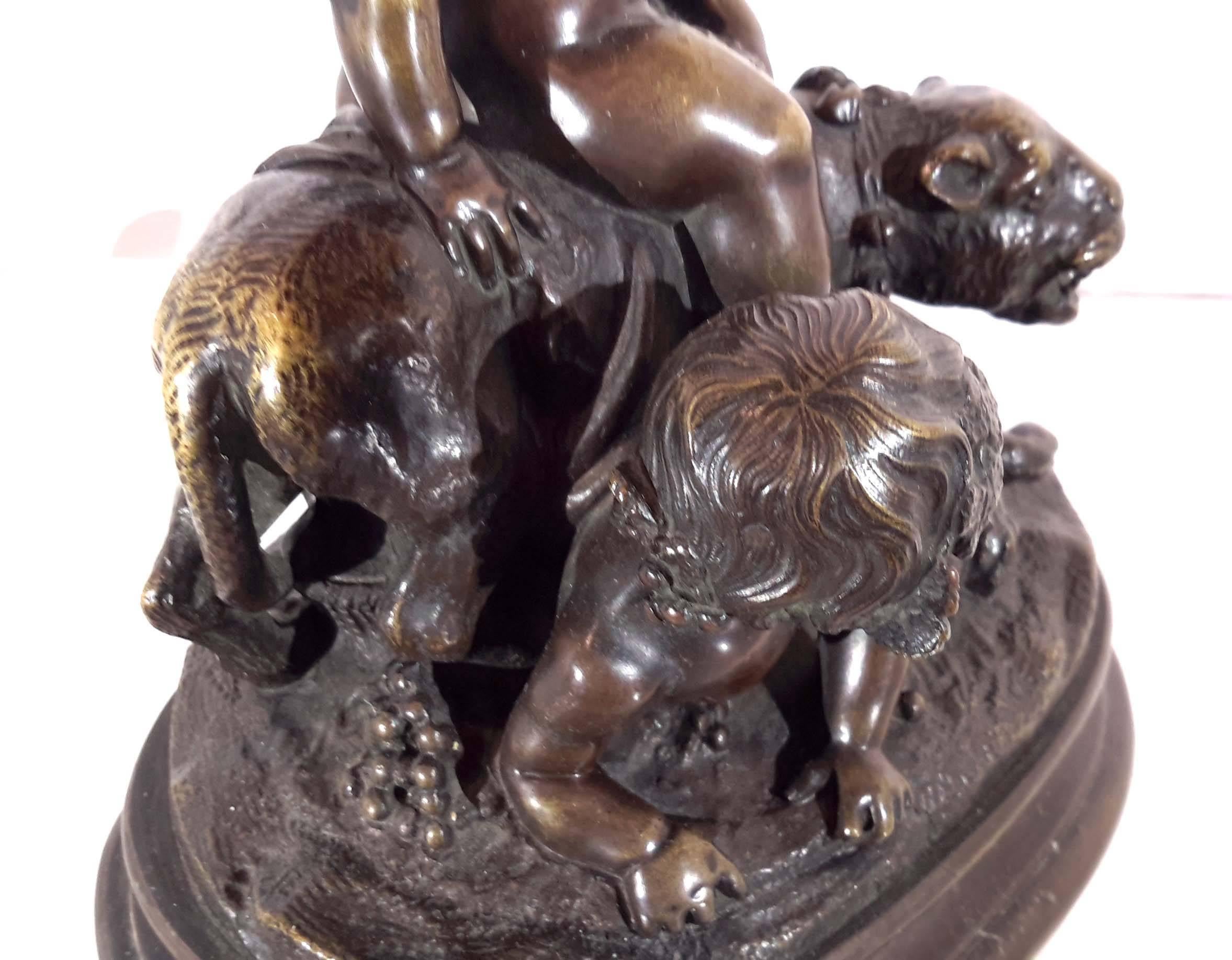 Claude Michel Clodion, Bronze Group , Baby Bacchus & Panther, 19th Century In Good Condition In New York, NY