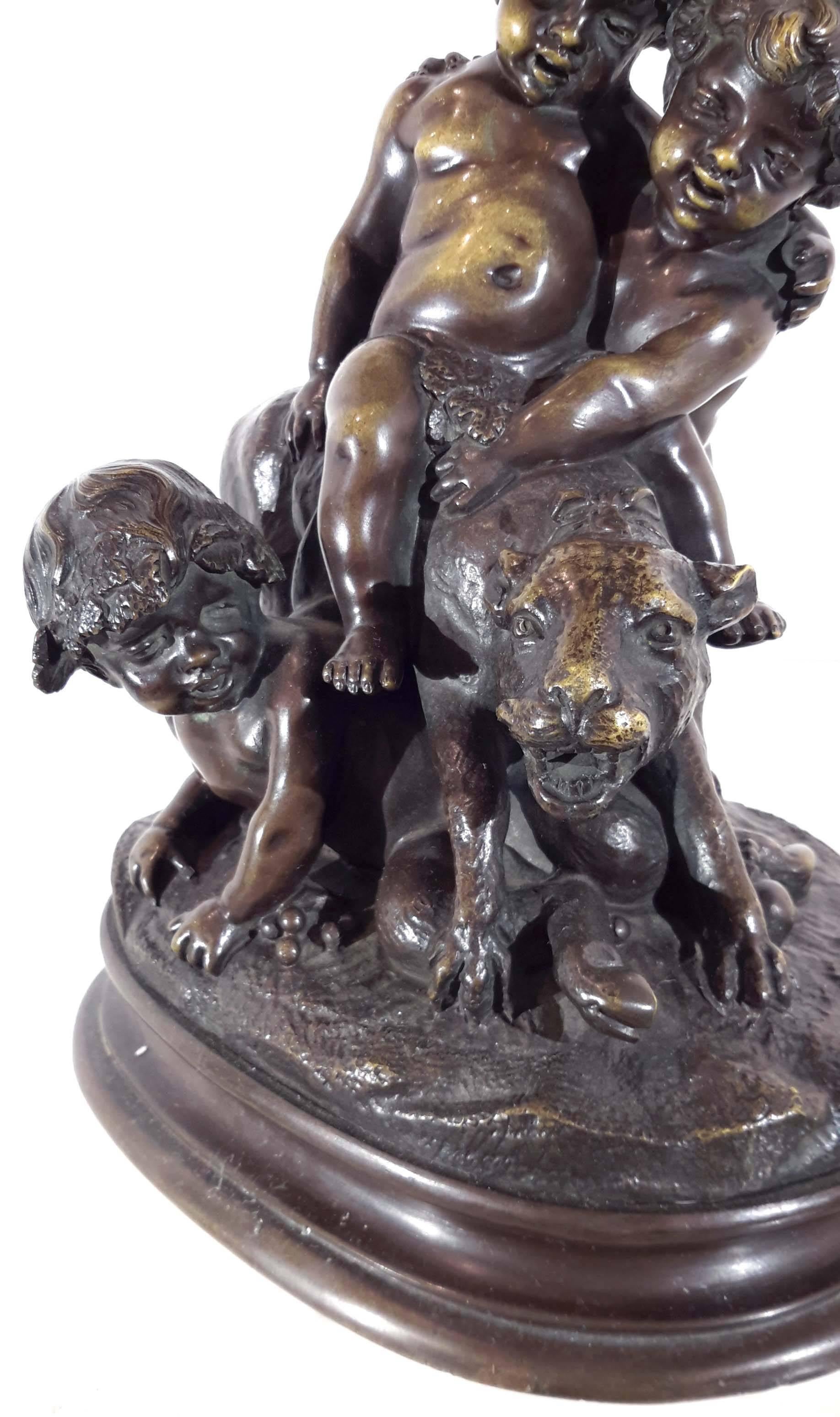 French Claude Michel Clodion, Bronze Group , Baby Bacchus & Panther, 19th Century