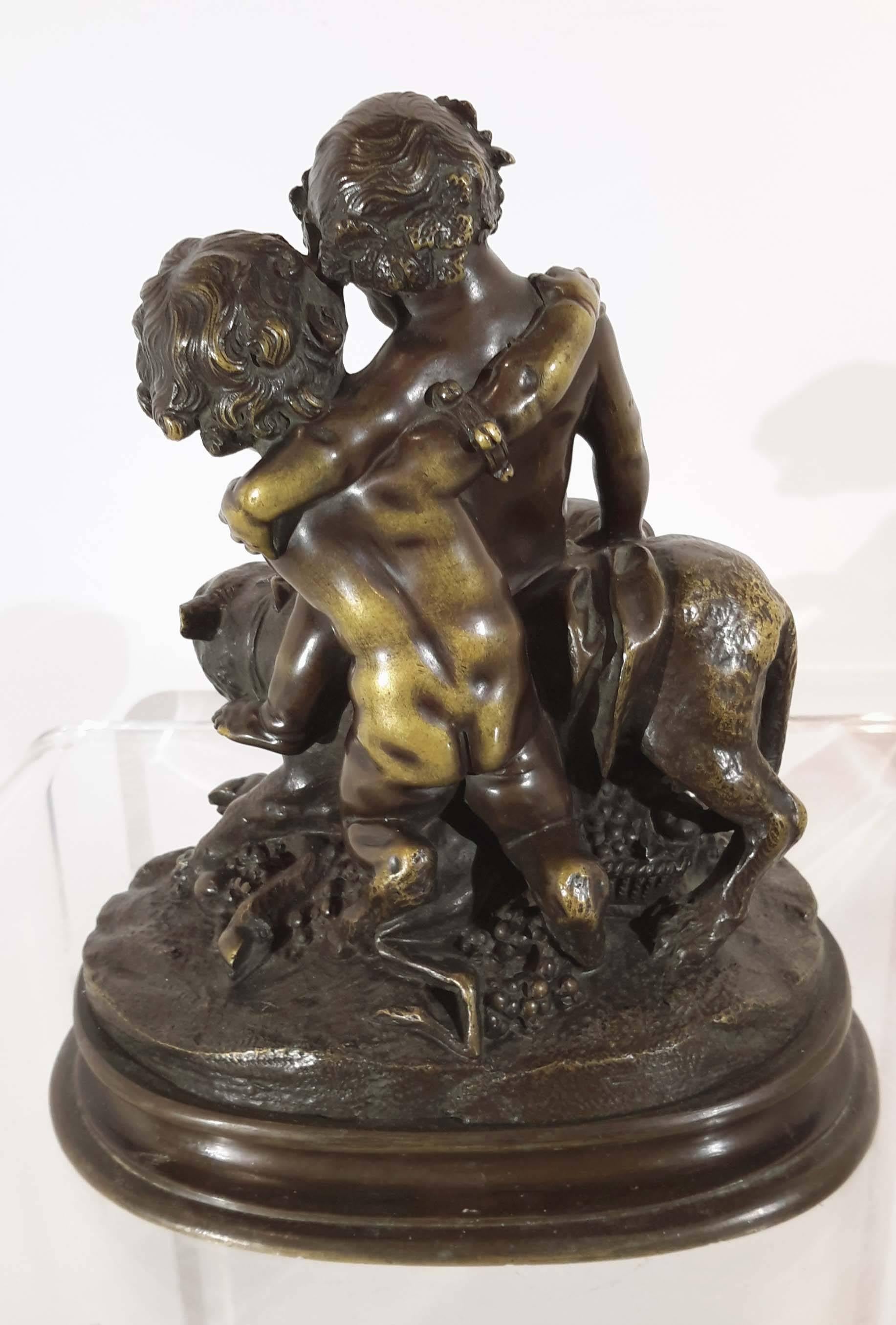 Neoclassical Revival Claude Michel Clodion, Bronze Group , Baby Bacchus & Panther, 19th Century