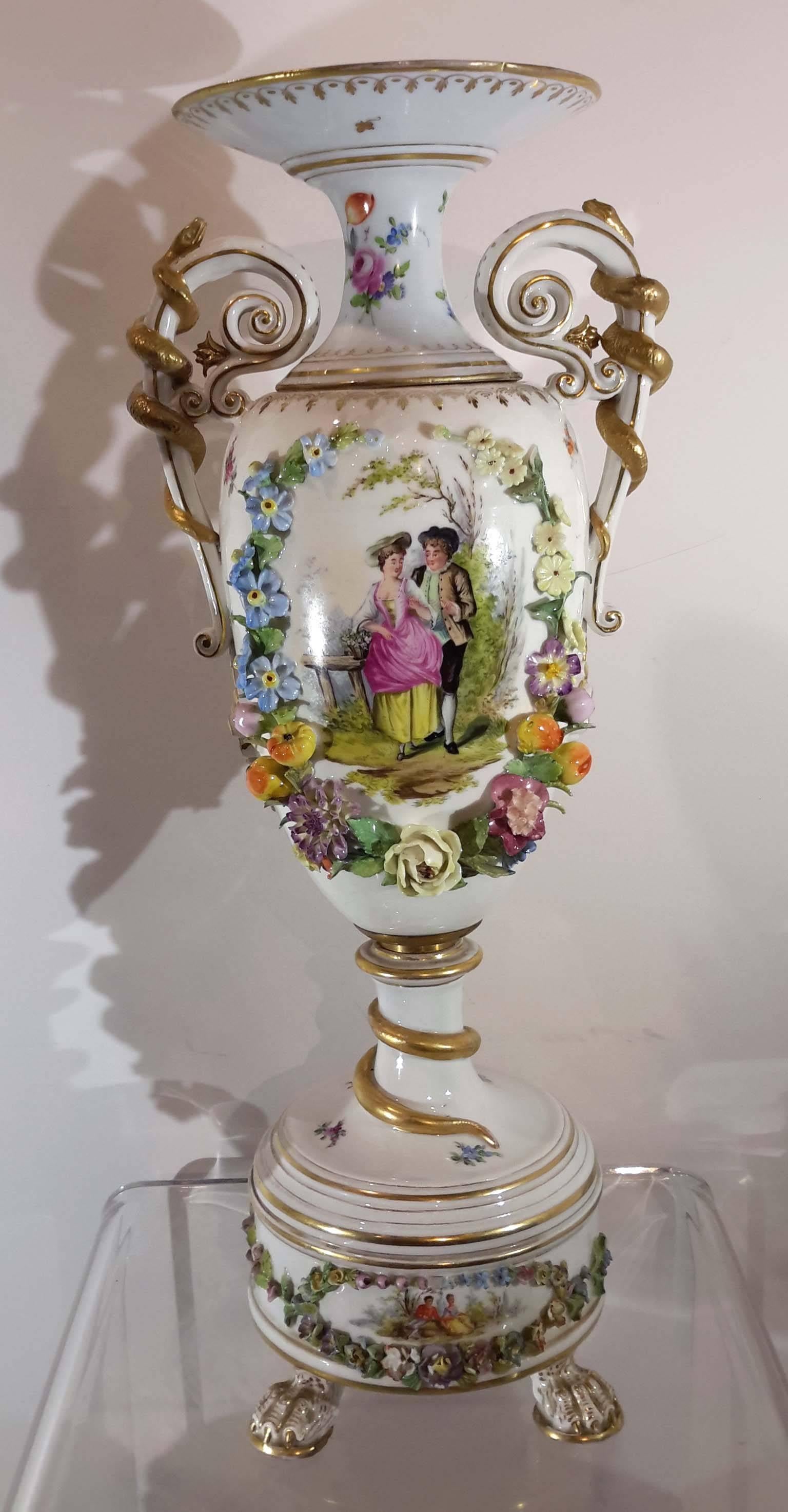 Neoclassical Revival Pair of Highly Decorated Carl Thieme Dresden Porcelain Vases, 19th Century For Sale