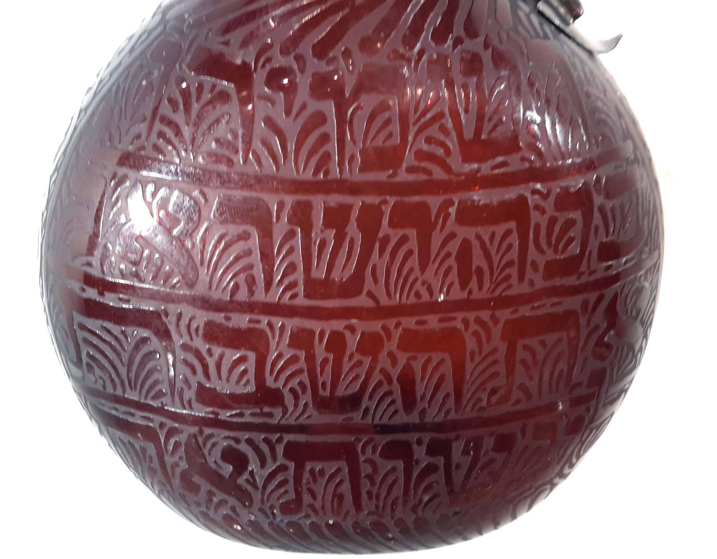 Rare Engraved Glass Judaic Sabbath Wine Jug, 19th Century 2