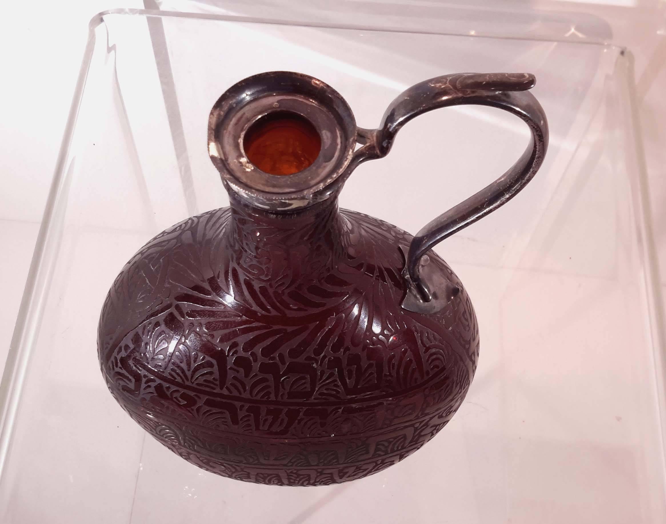Islamic Rare Engraved Glass Judaic Sabbath Wine Jug, 19th Century
