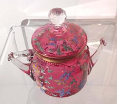 Moser Factory Enameled Cranberry Glass  Covered Jar, 19th Century