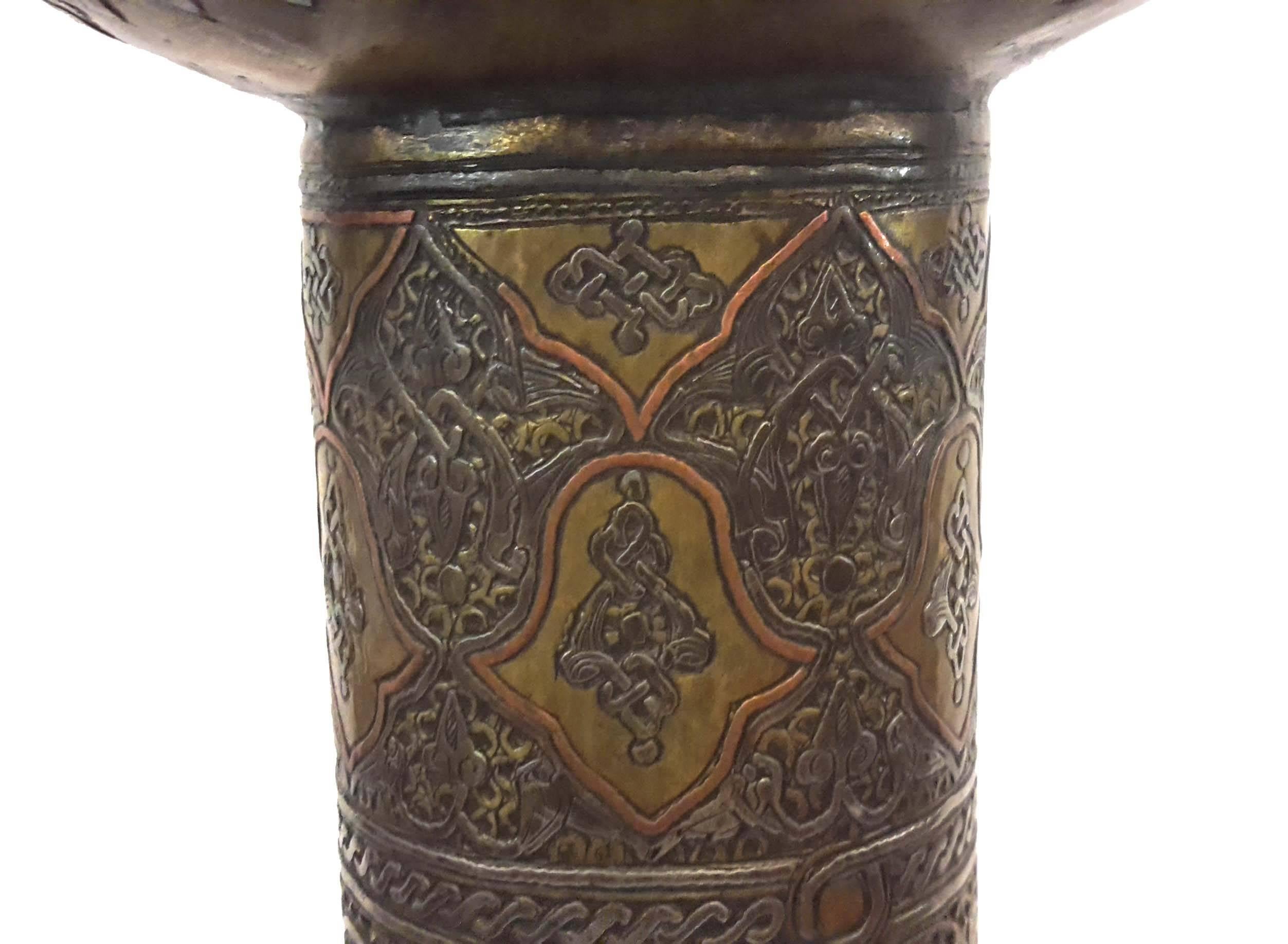Islamic Superb Mamluk Style Silver Inlaid Mosque Candle Stand Damascus, circa 1890