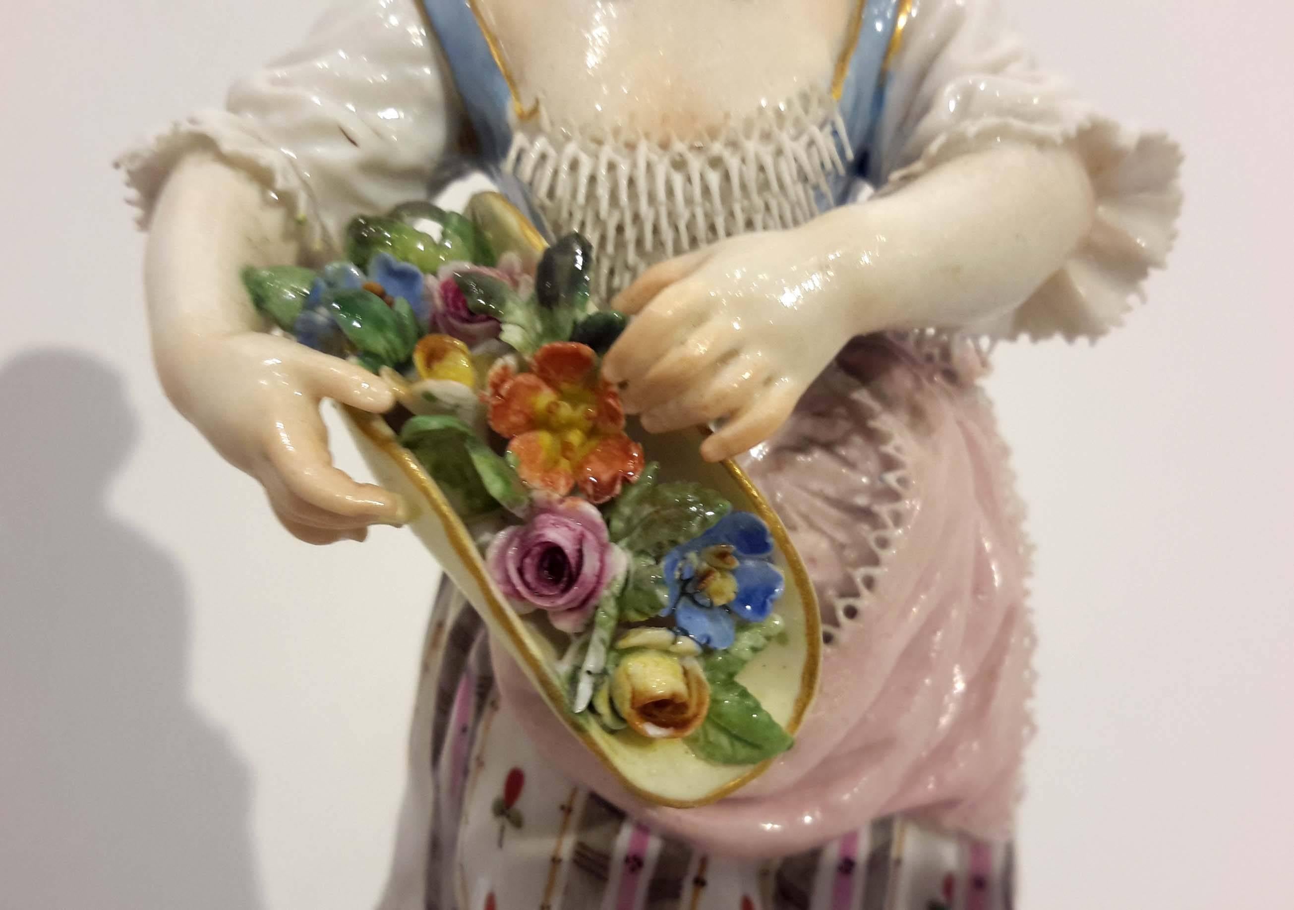 Meissen Porcelain Figure of Girl with Flowers, 19th Century 3