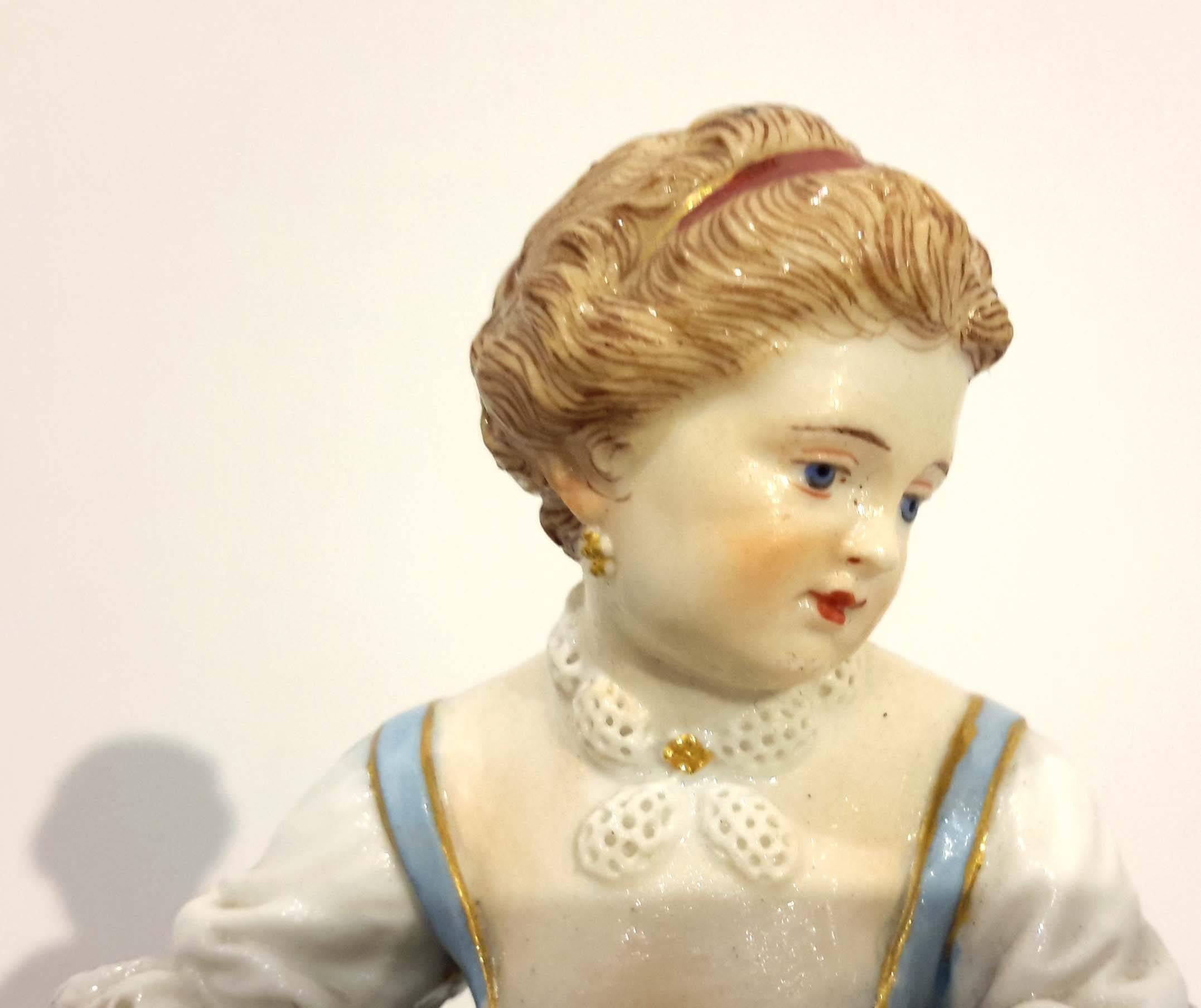 Meissen Porcelain Figure of Girl with Flowers, 19th Century 1