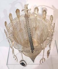 Silver Filigree Spoon Holder, Middle Eastern, circa 1940