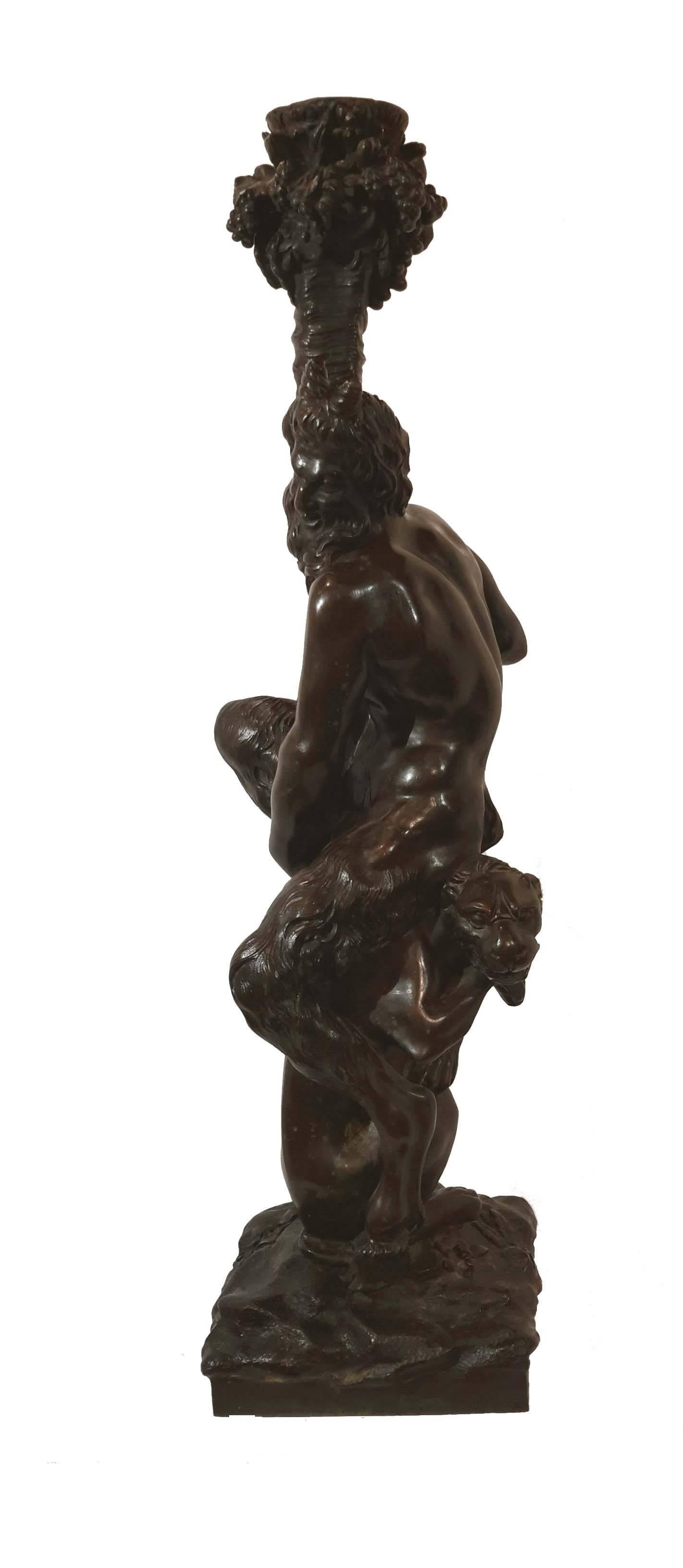 Neoclassical E.F. Caldwell Bronze Lamp Base Depicting Bacchus and Panther, 19th Century For Sale