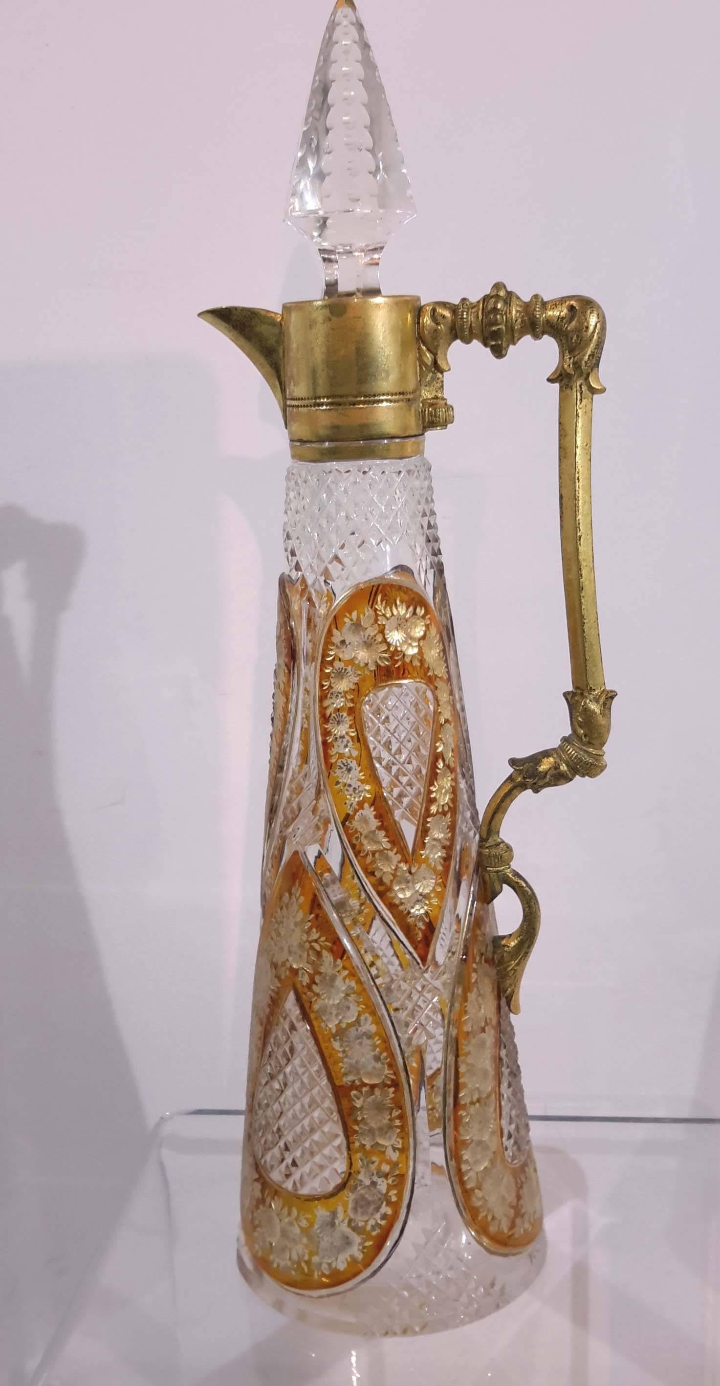 German Pair of Gilt Bronze Mounted Cut Glass Ewers, 19th Century
