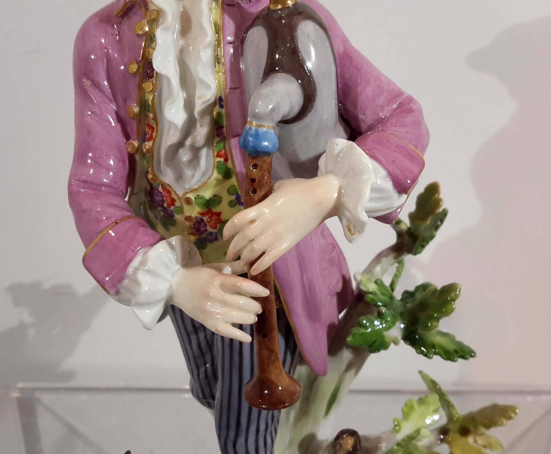 Meissen Porcelain Group of Shepherd with Bagpipe, 19th Century In Good Condition In New York, NY