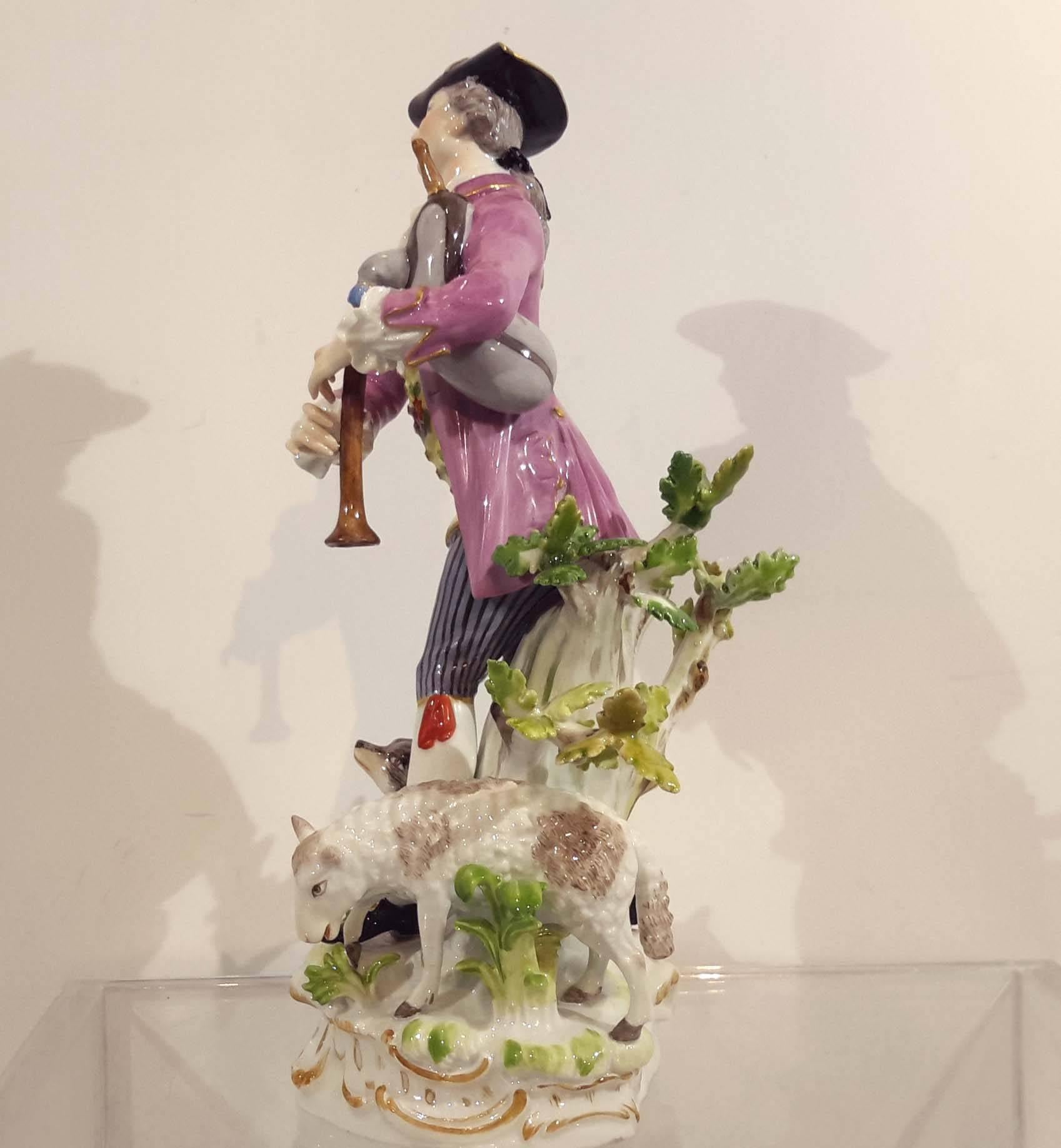 German Meissen Porcelain Group of Shepherd with Bagpipe, 19th Century