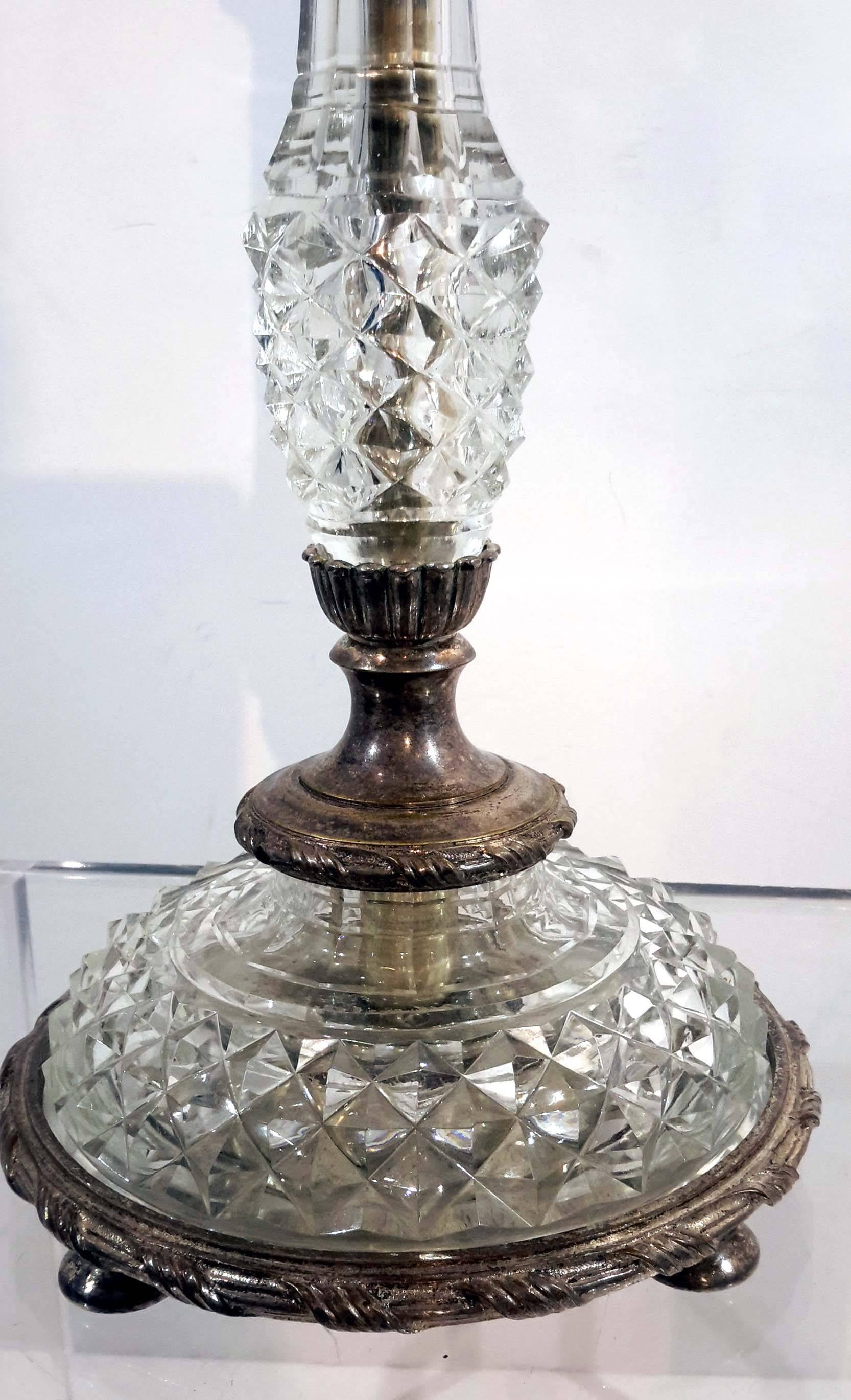 Cut Crystal and Silvered Bronze Boudoir Lamp, circa 1900 For Sale 1