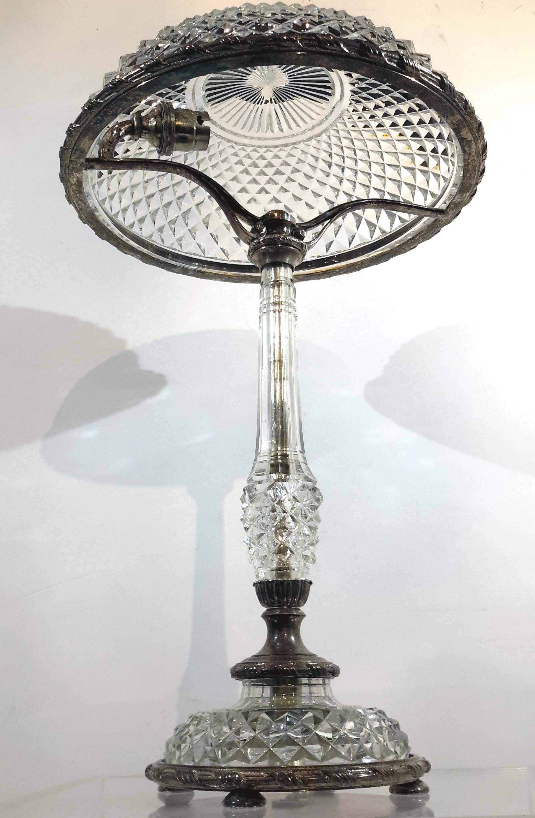 Beaux Arts Cut Crystal and Silvered Bronze Boudoir Lamp, circa 1900 For Sale