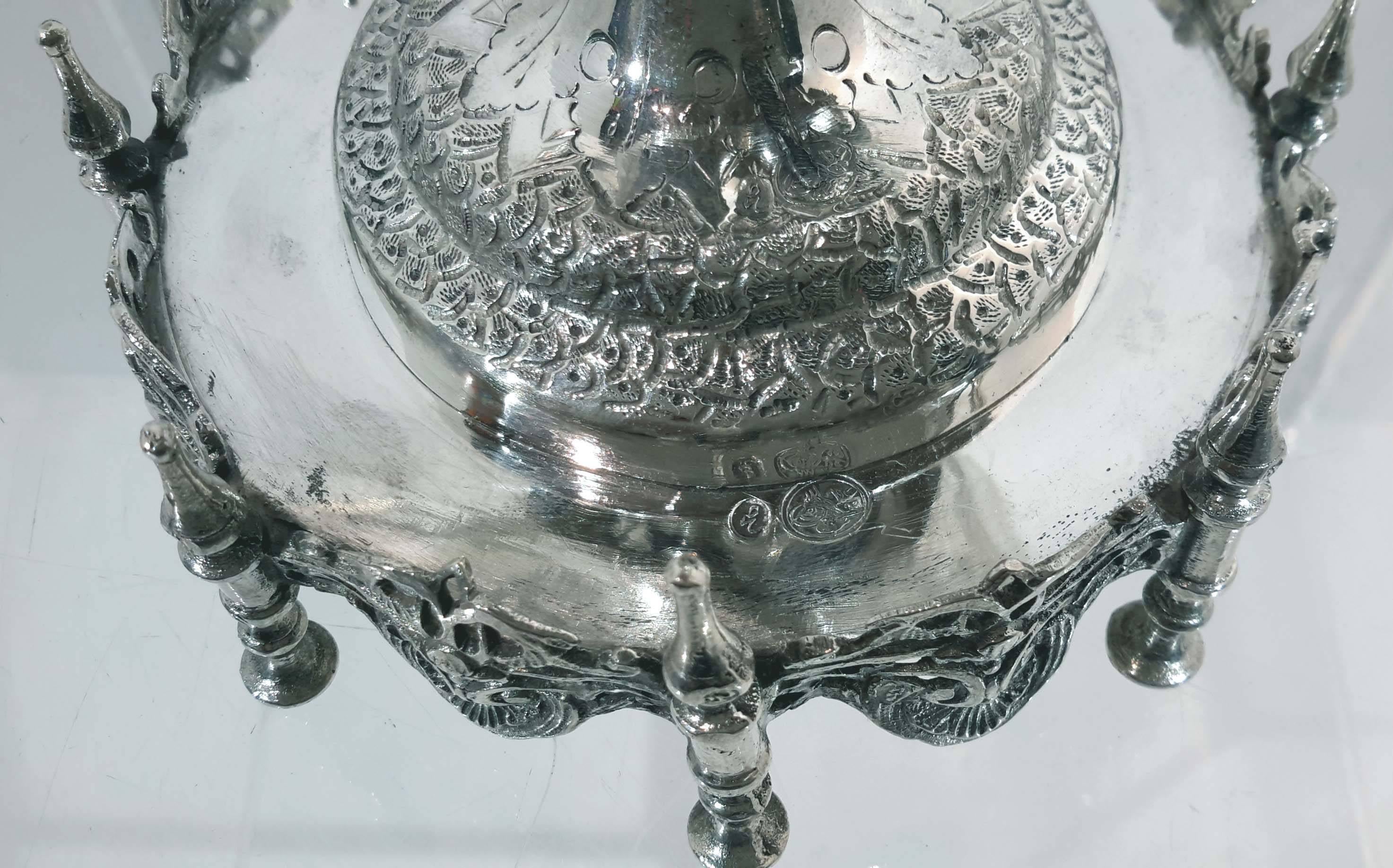Pair of Ottoman Silver Spice & Rosewater Containers, Turkey, 19th Century 4