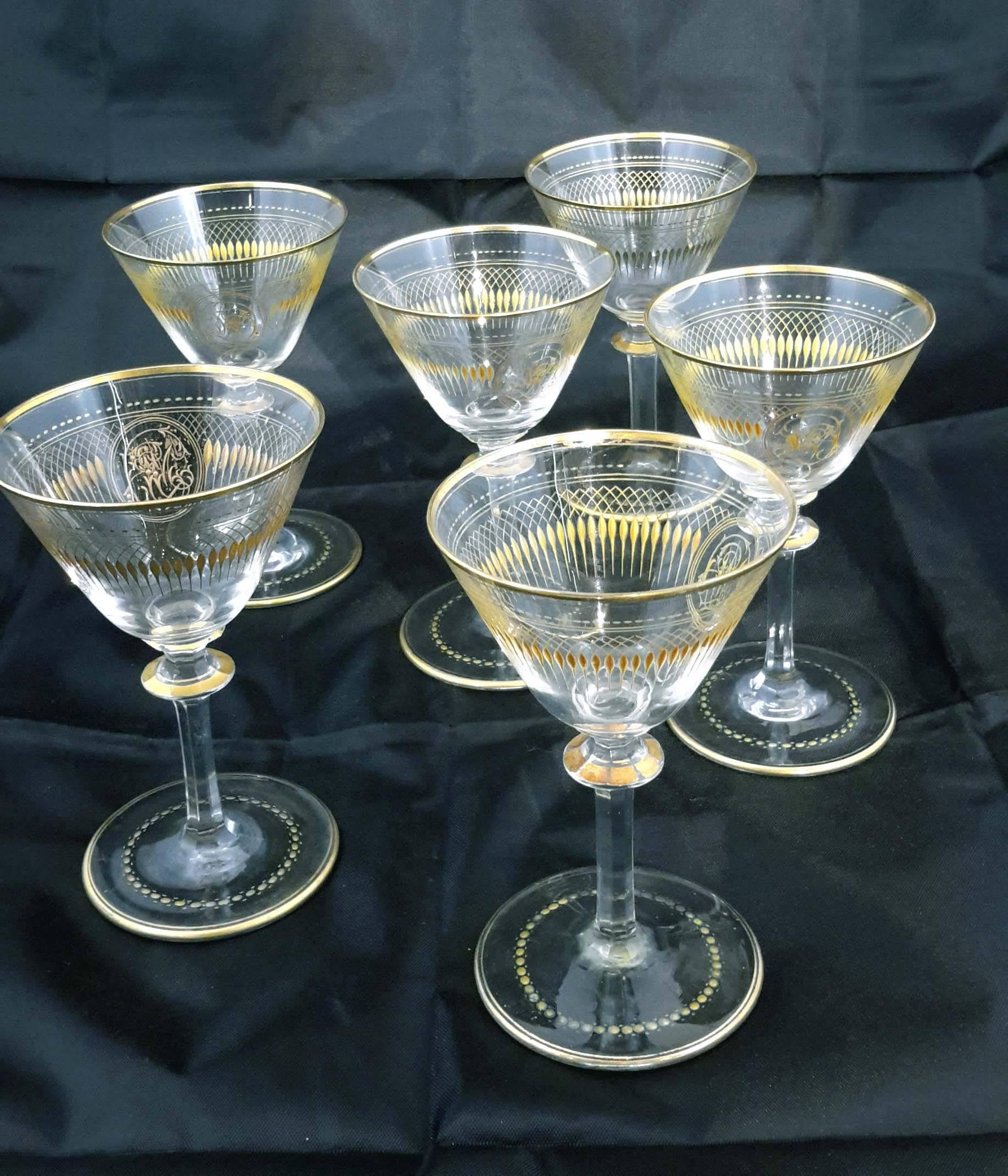 French 21 Pieces Antique Attributed to St. Louis Crystal Stemware