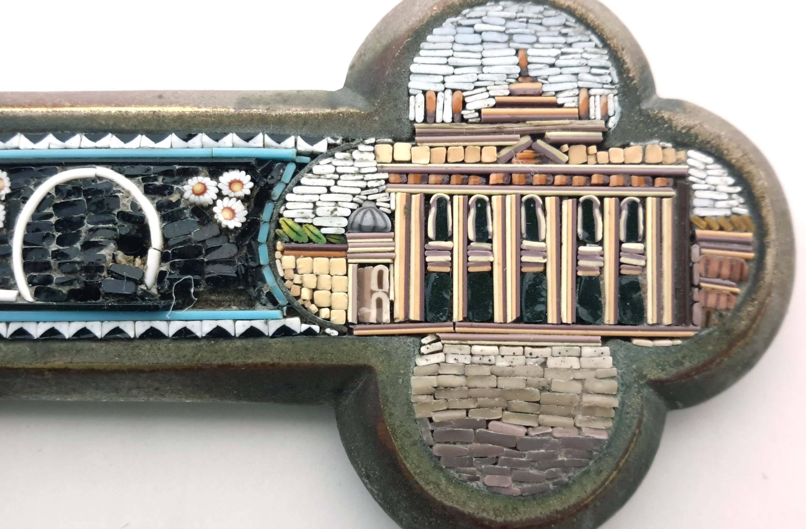 Italian Micro Mosaic Grand Tour Silvered Cross, circa 1900