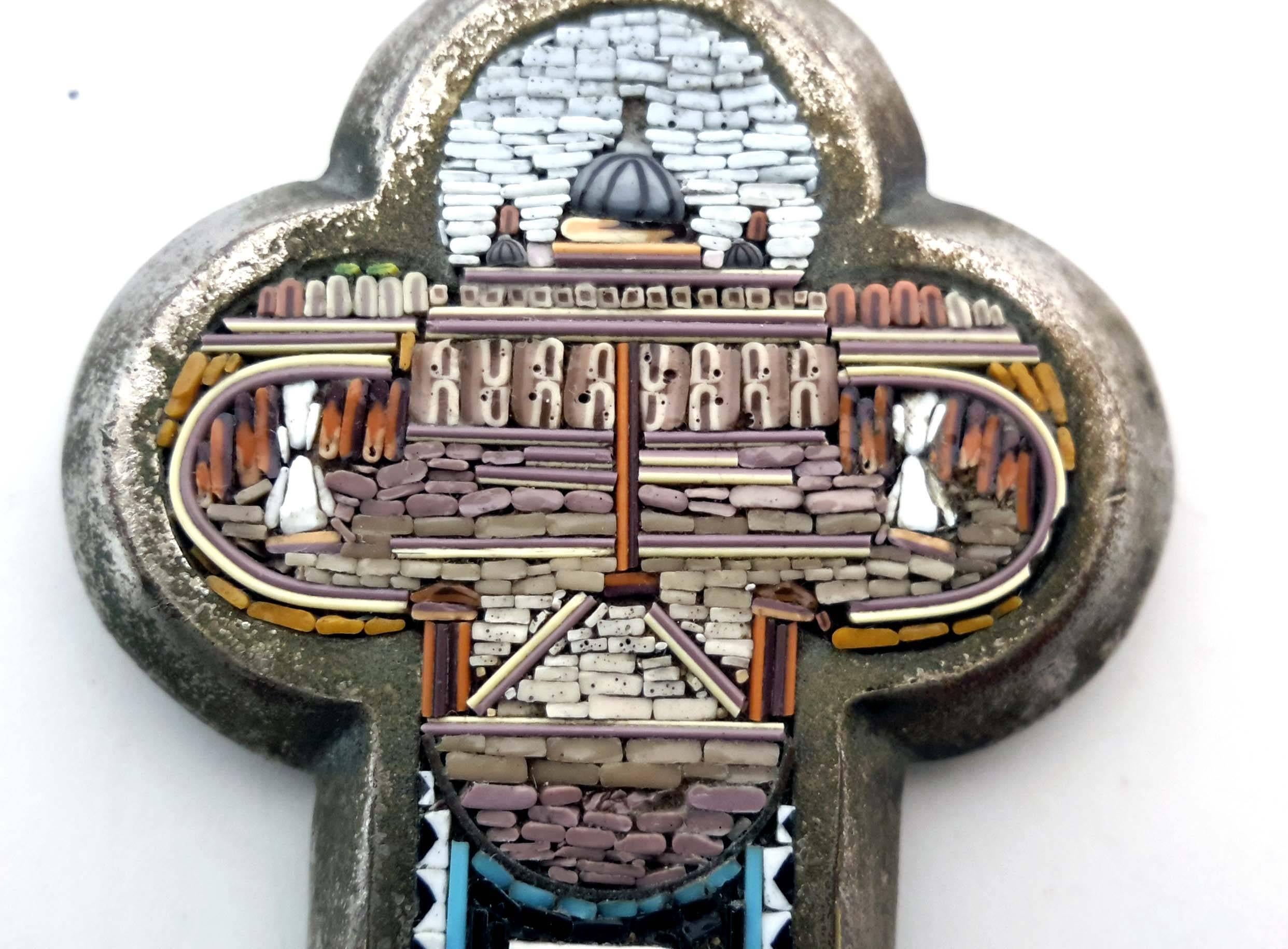 Micro Mosaic Grand Tour Silvered Cross, circa 1900 In Good Condition In New York, NY