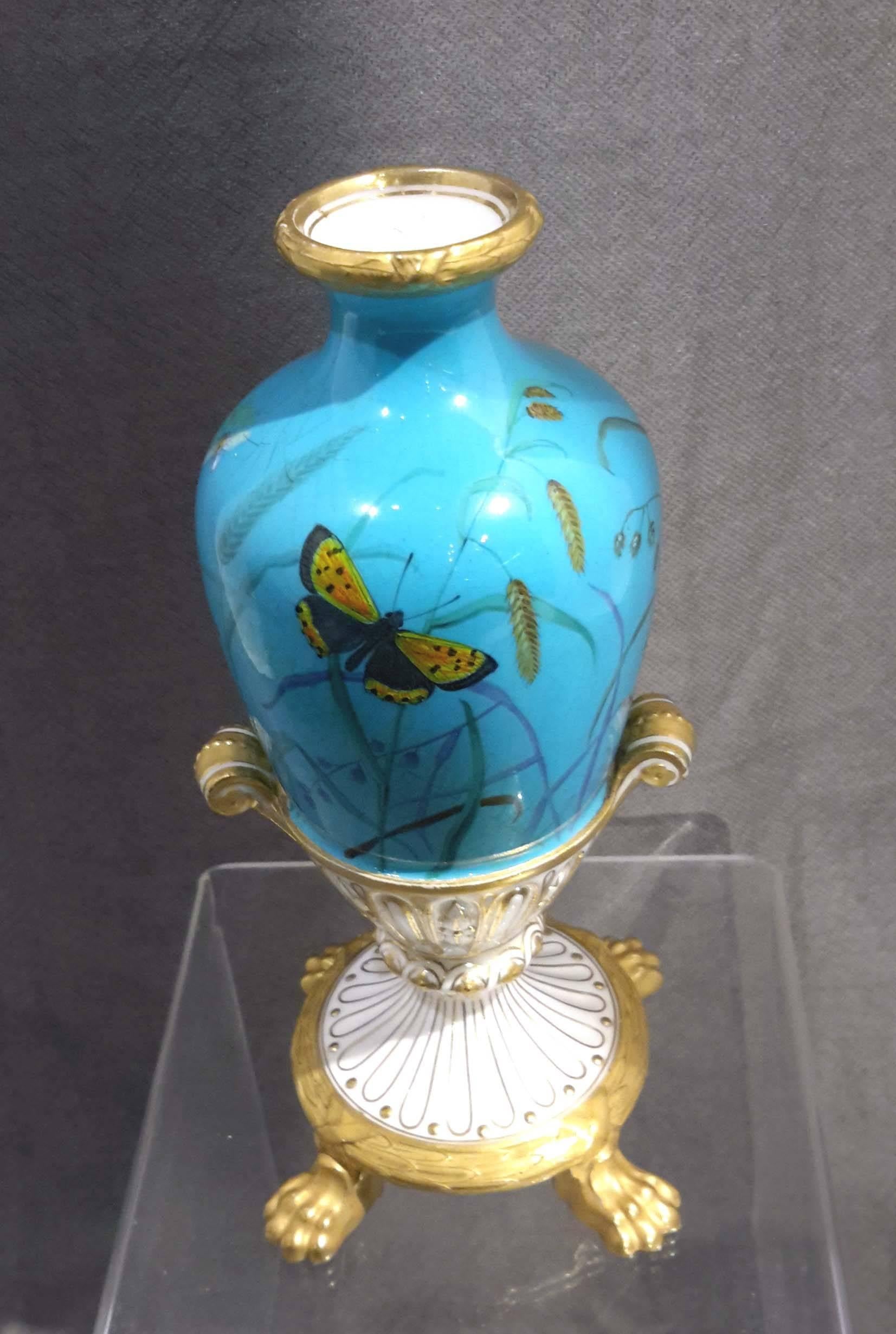 Great quality gilding and hand-painted enamel decorations of butterflies and flowers, 19th century.