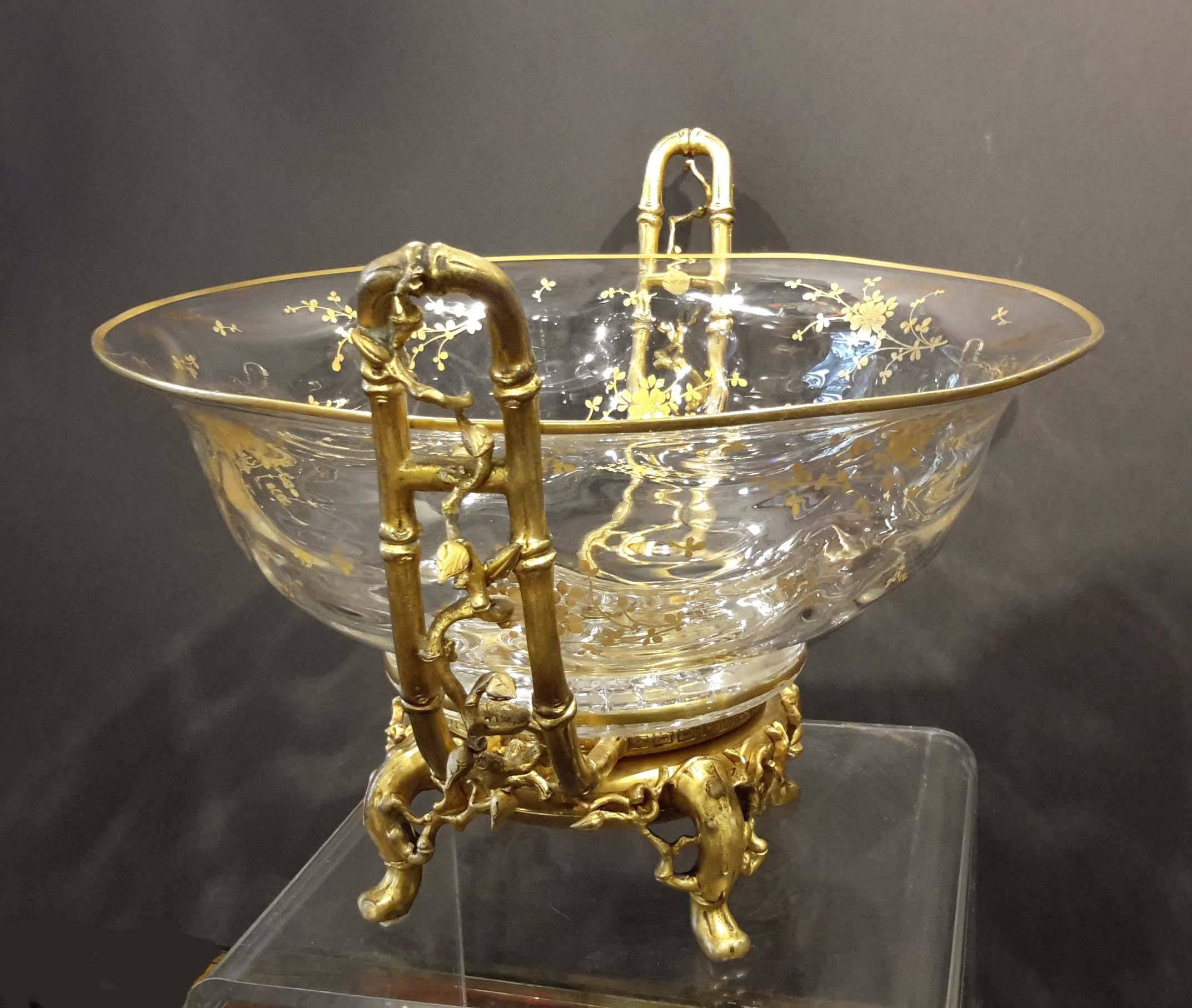 Chinoiserie Gilt Bronze and Crystal Centerpiece, French, 19th Century In Fair Condition In New York, NY