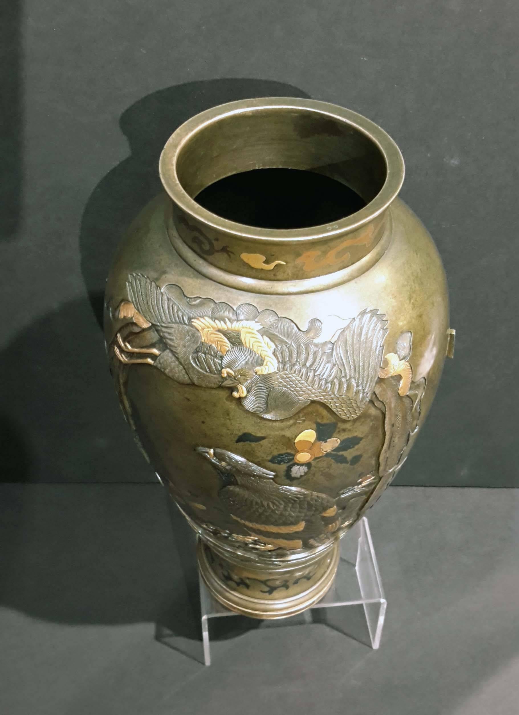 Japonisme Japanese Meiji Period Mixed Metal Bronze Vase, 19th Century