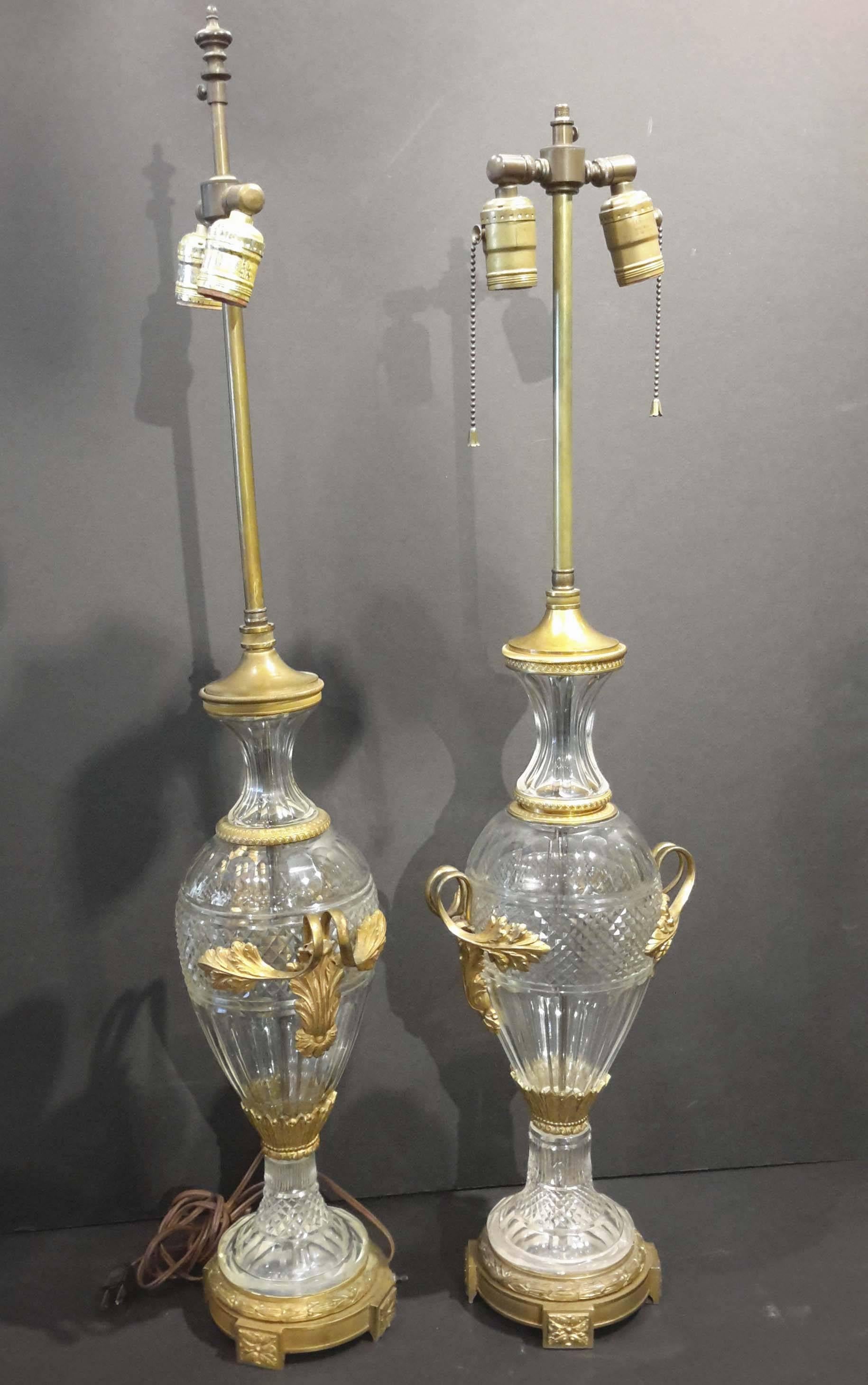 Belle Époque Two French Bronze and Crystal Lamps, circa 1900