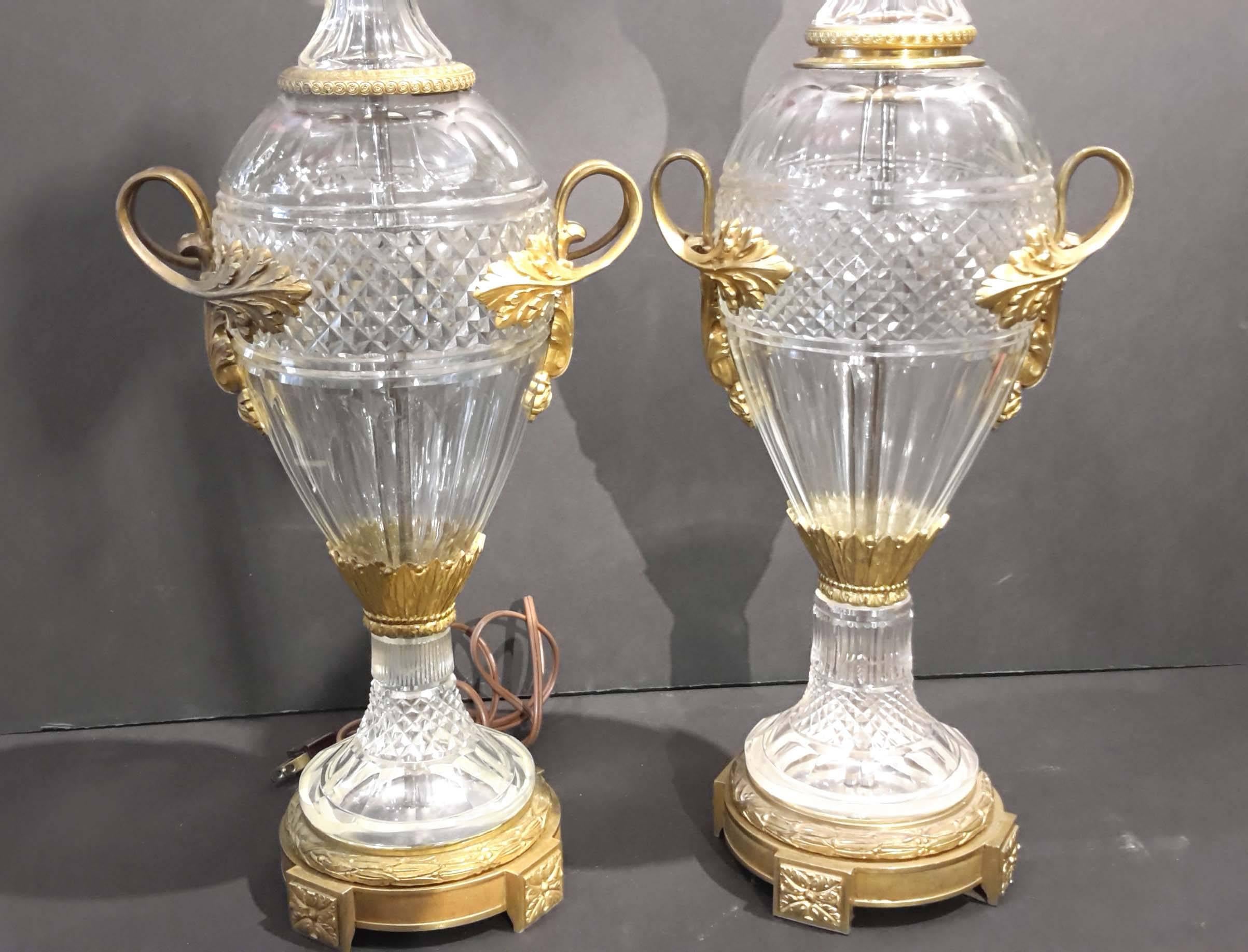 Two French Bronze and Crystal Lamps, circa 1900 1