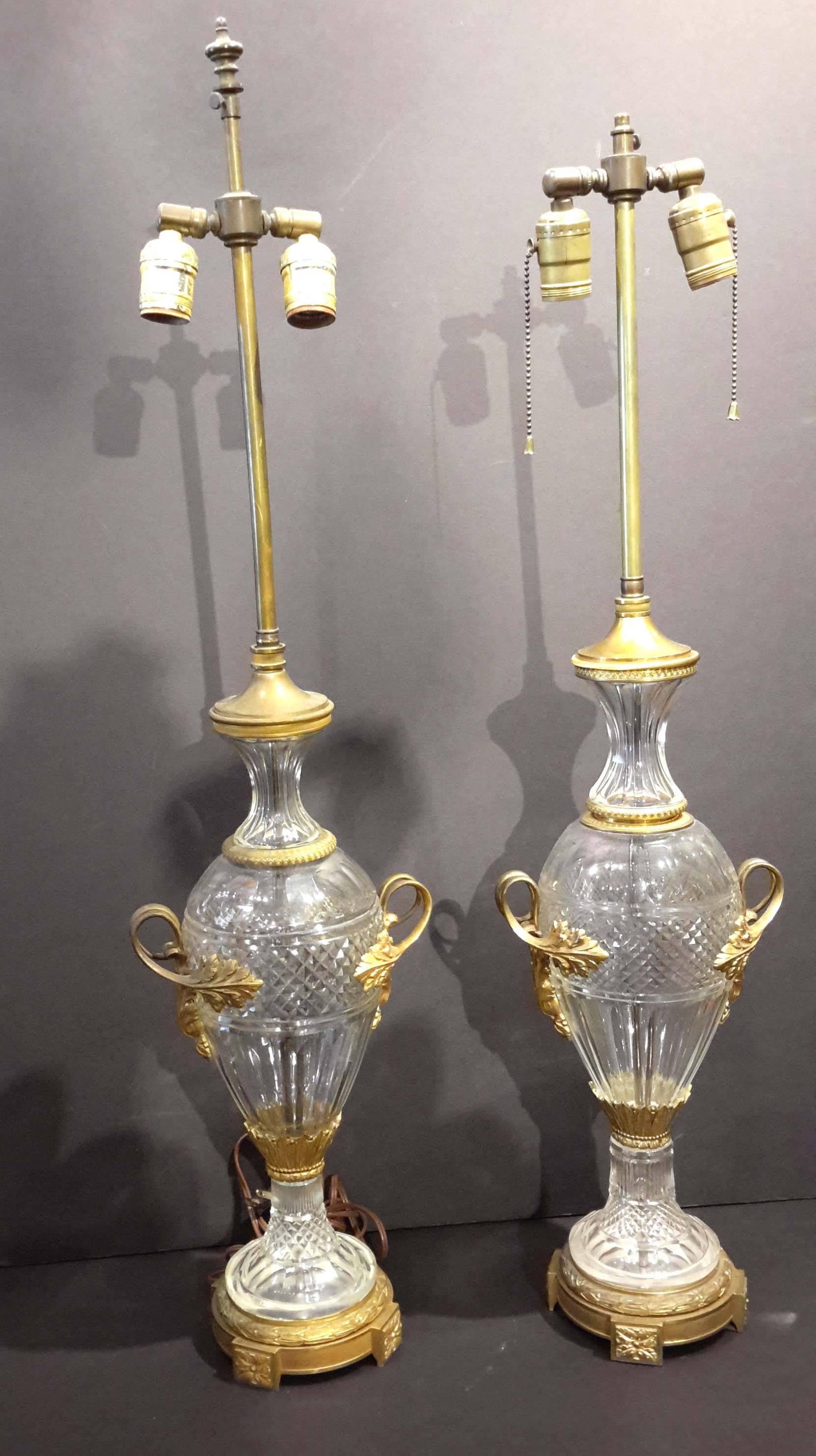 Two French Bronze and Crystal Lamps, circa 1900 In Good Condition In New York, NY