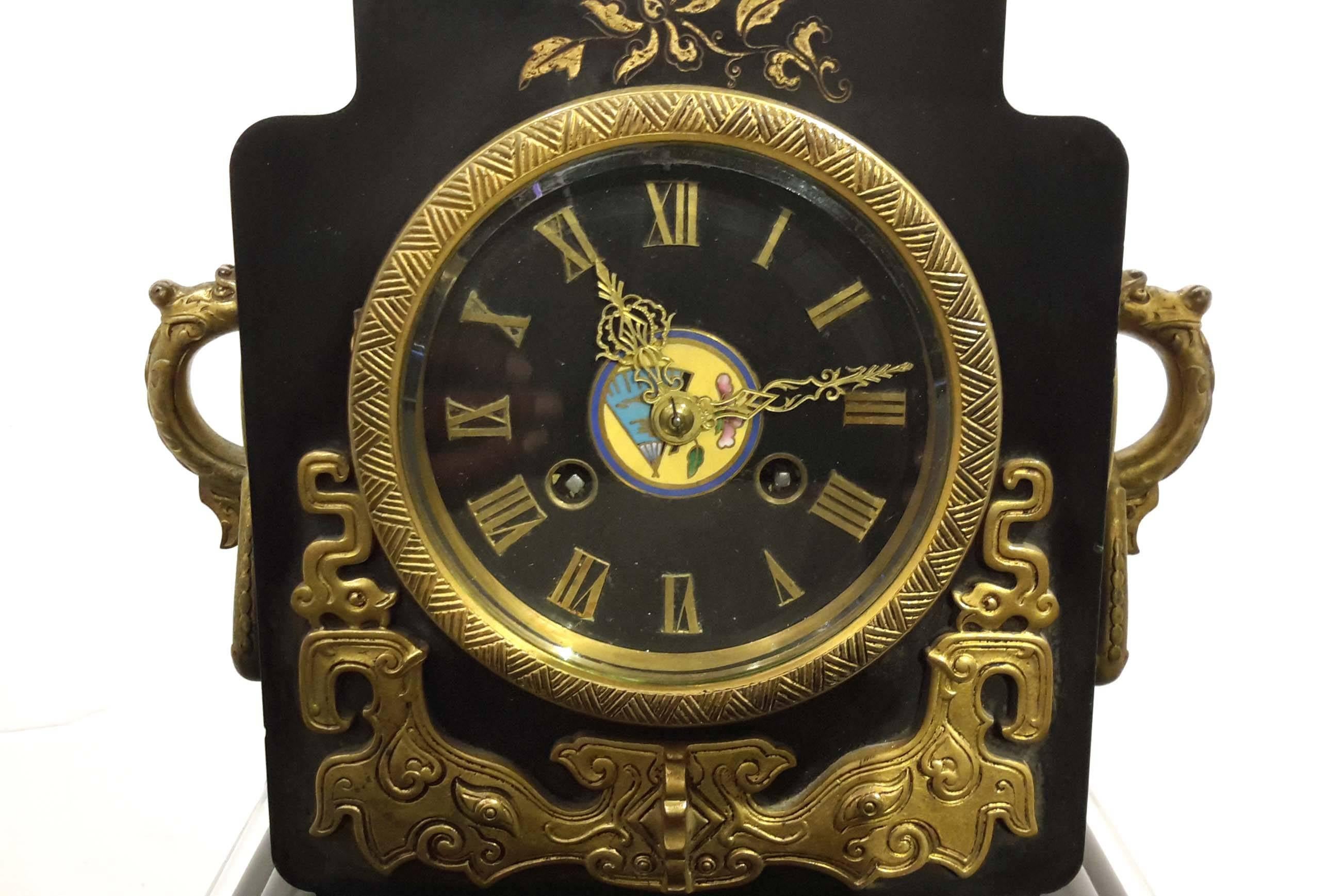 Tiffany New York and Edouard Lievre Japonisme Clock, 19th Century For Sale 2