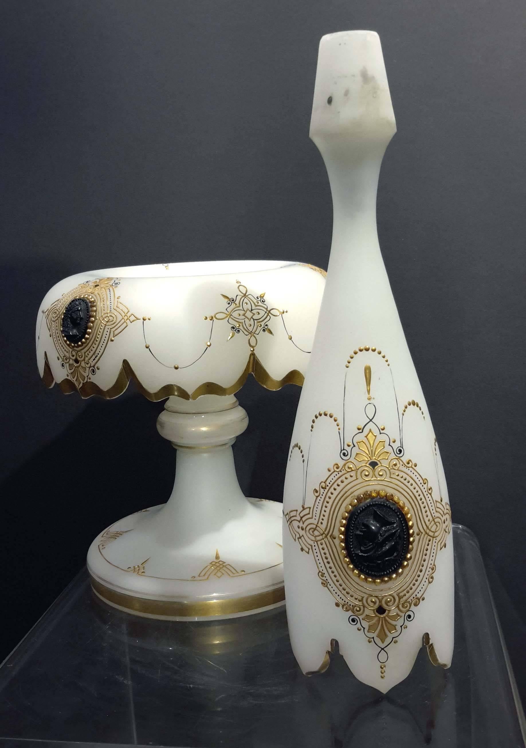 German Bohemian Opaline Glass Epergne with Cameos, 19th Century