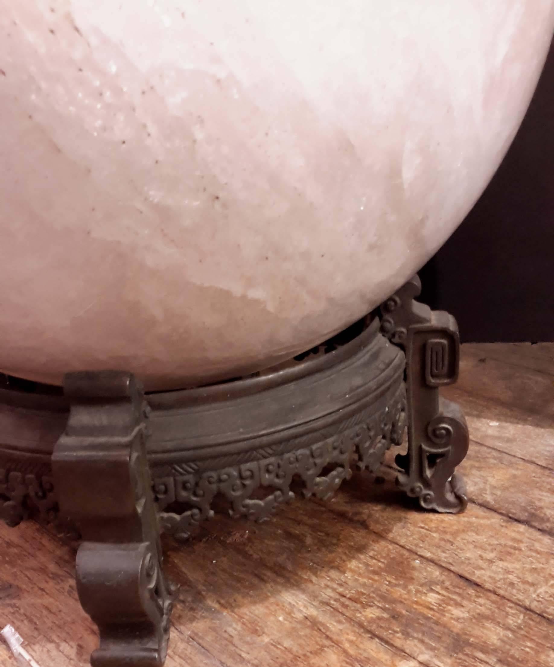 Chinoiserie Very Large Quartz Crystal Sphere on 19th Century Bronze Base