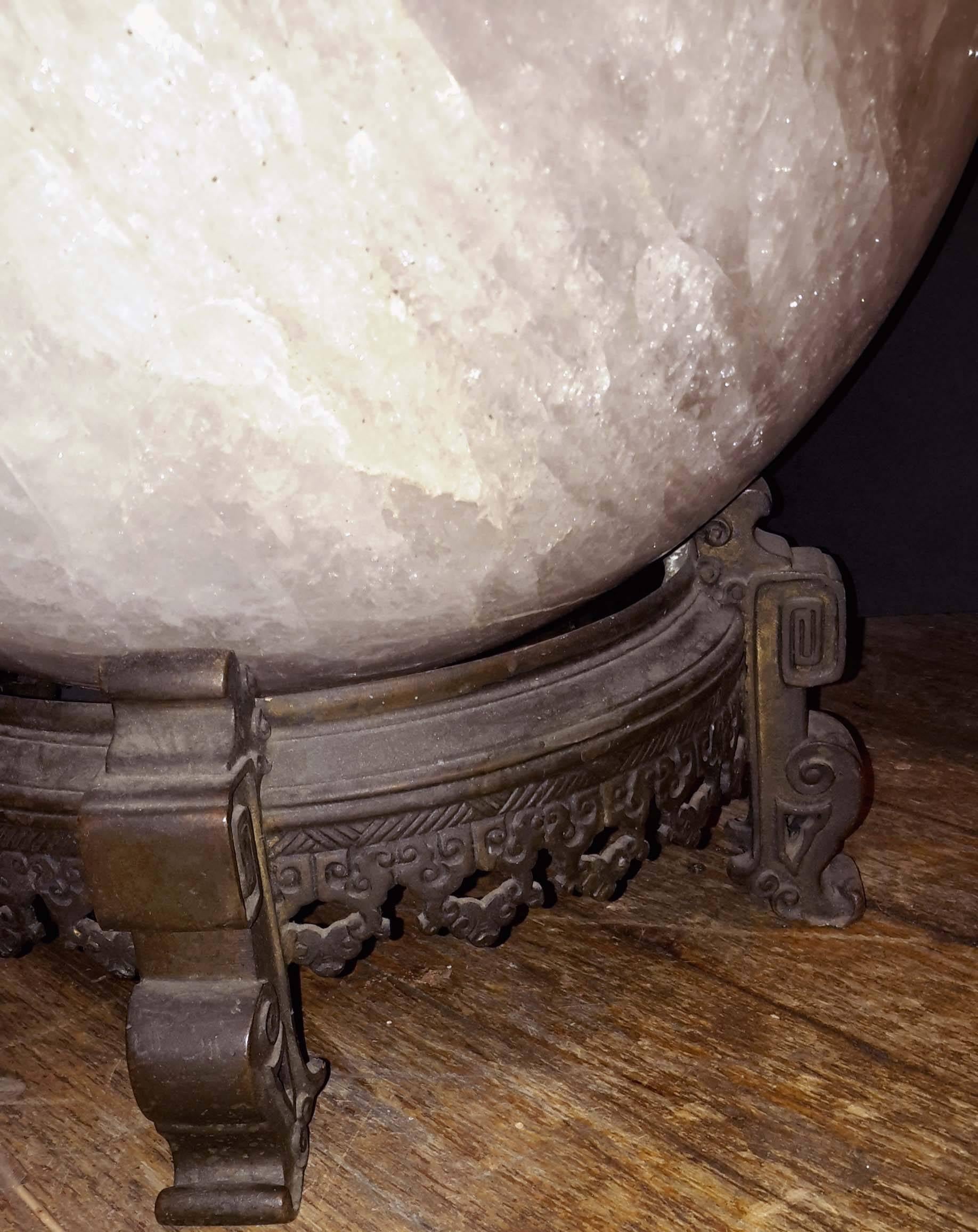 Very Large Quartz Crystal Sphere on 19th Century Bronze Base In Good Condition In New York, NY