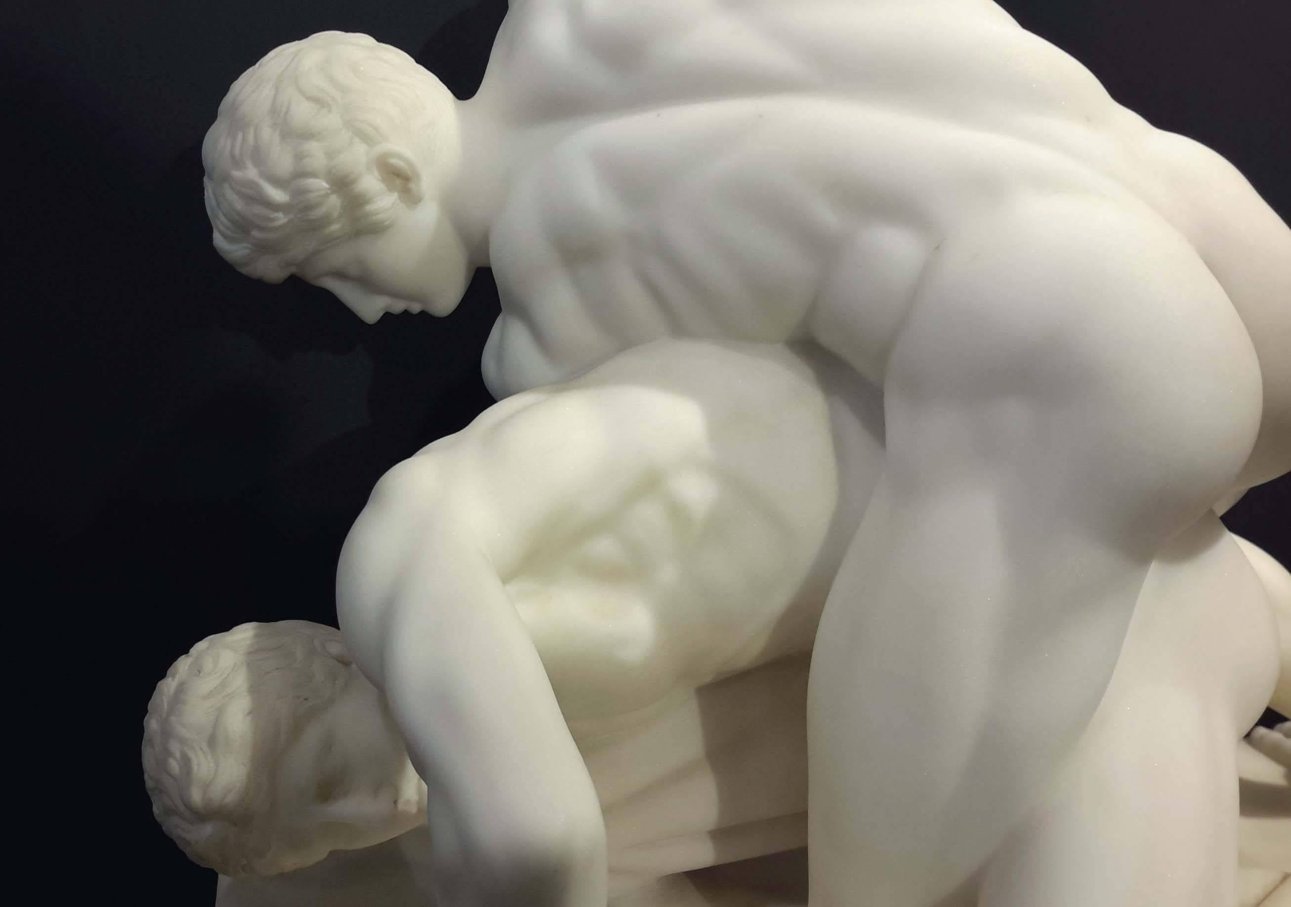 Italian Carrera Marble Sculpture of Two Roman Wrestlers, 19th Century Grand Tour