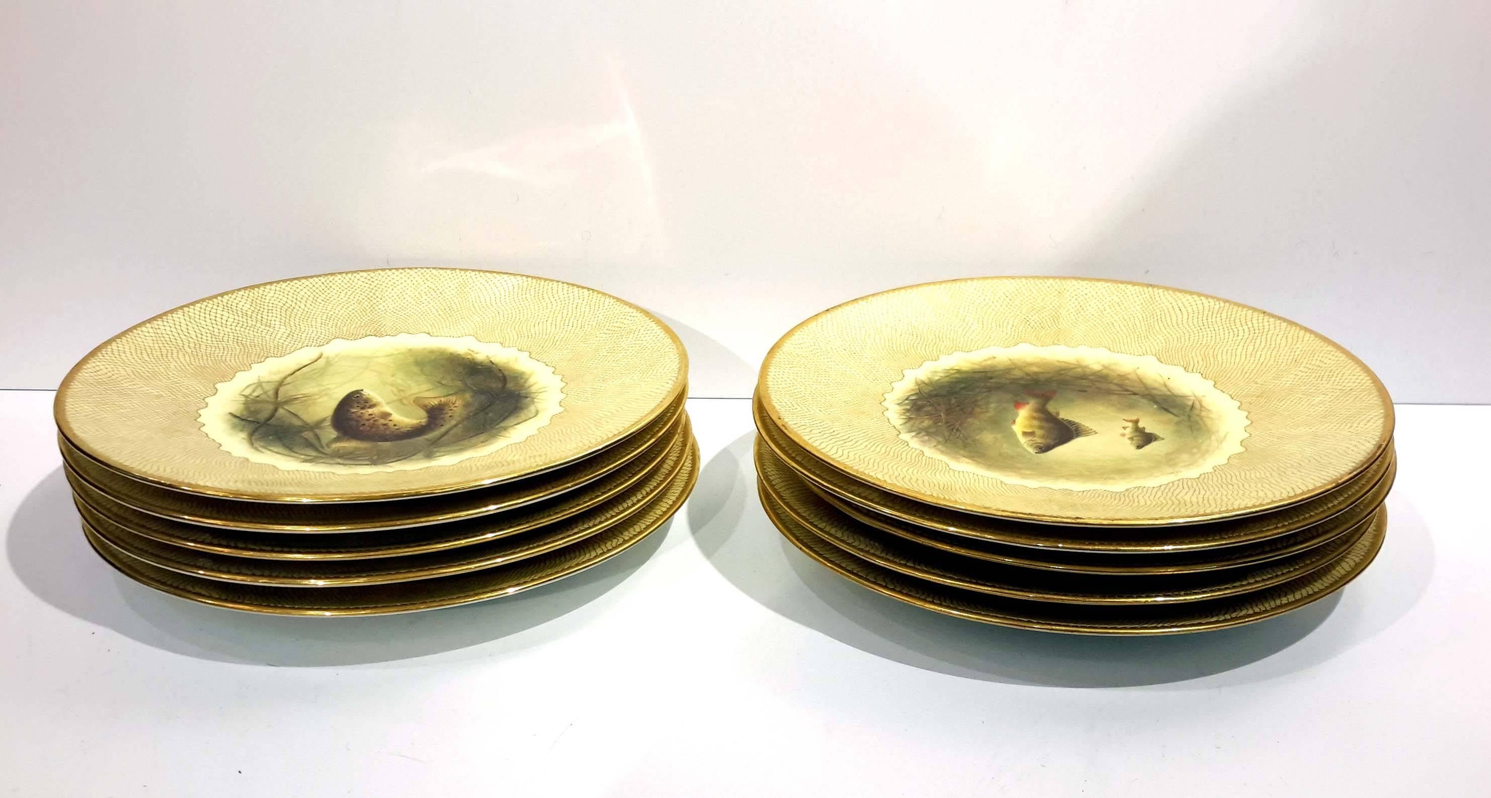 Set of Ten Cauldon Porcelain Fish Plates, 19th Century For Sale 1