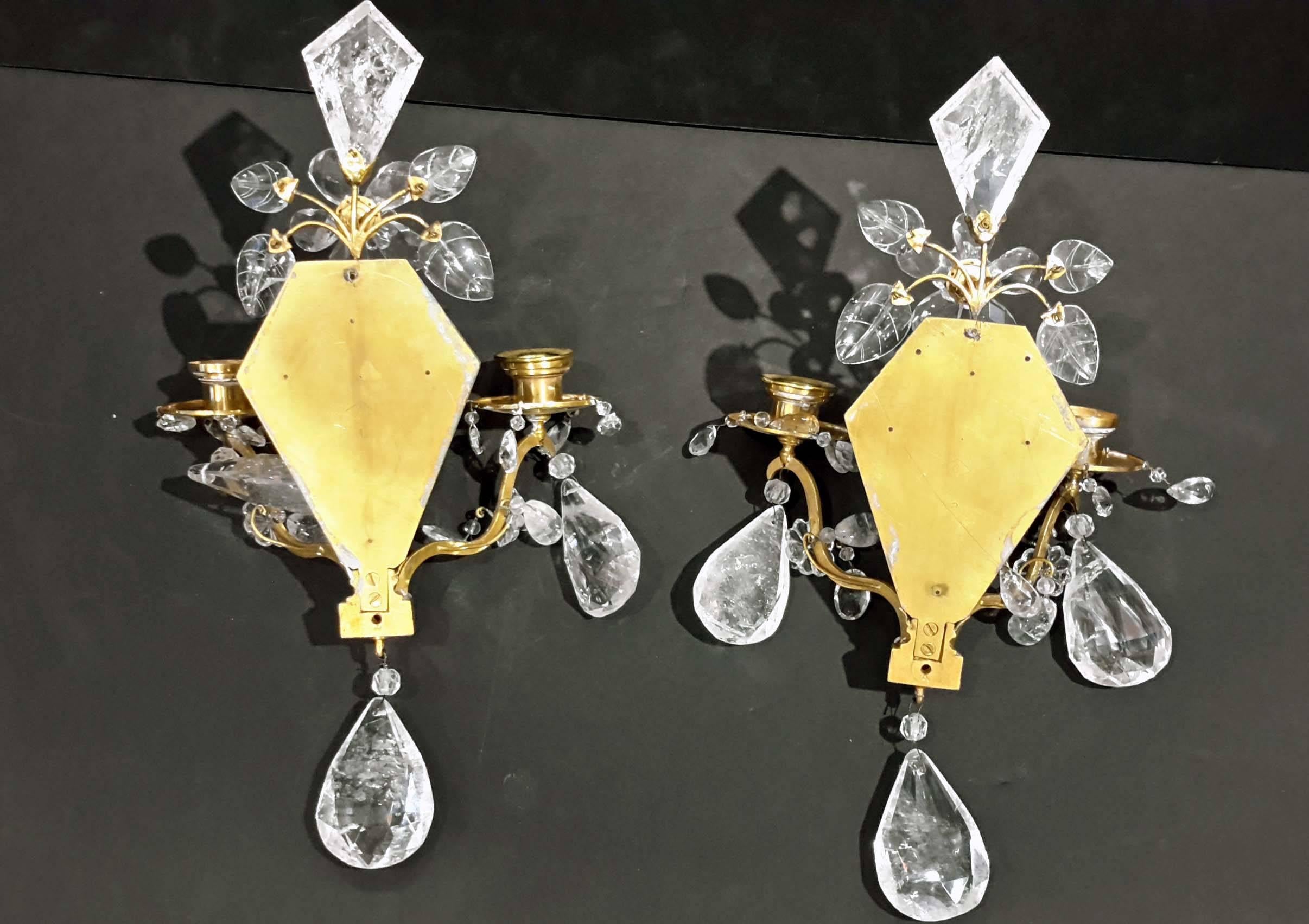 Late 19th Century Pair of Caldwell Rock Crystal and Gilt Bronze Sconces For Sale