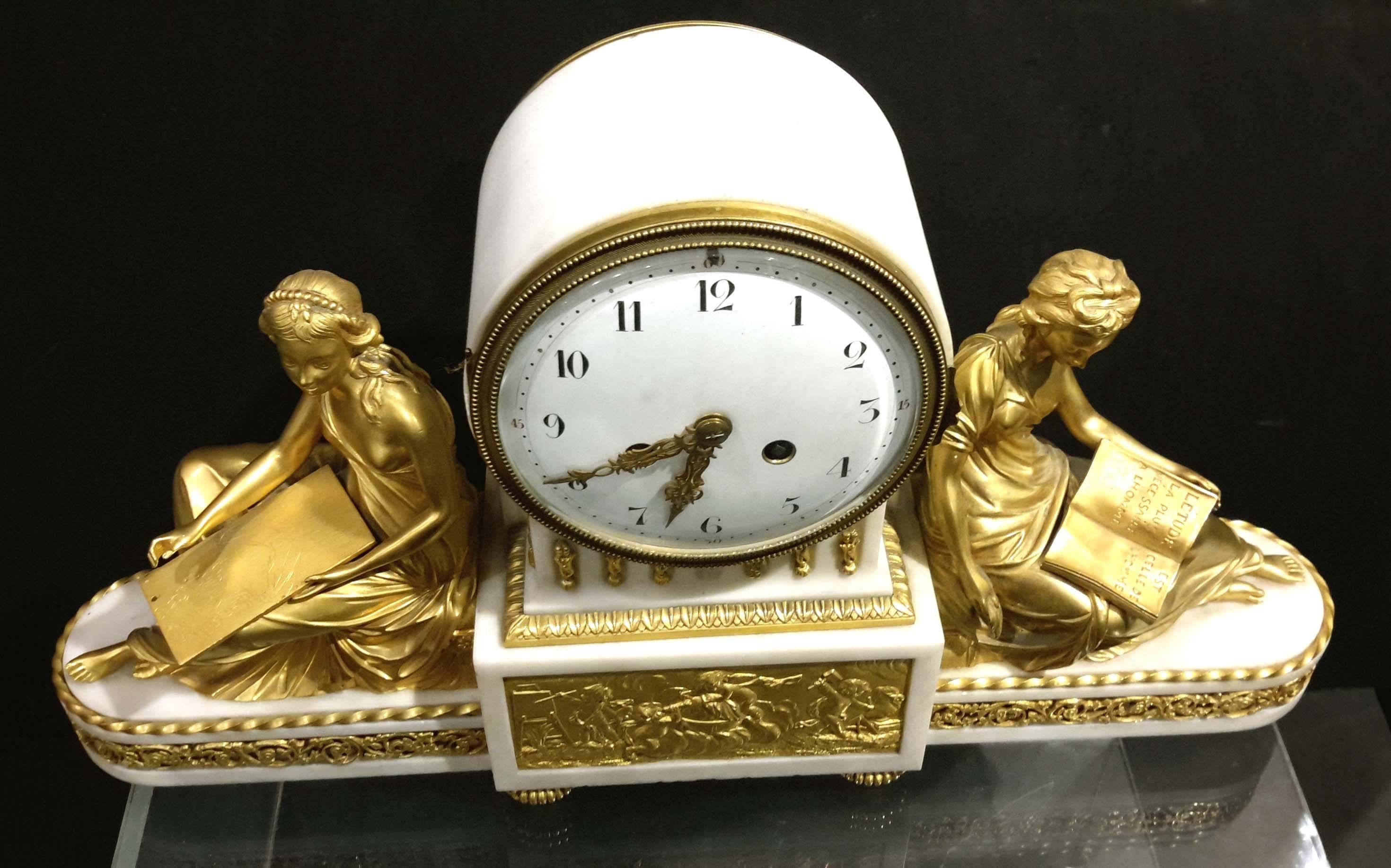 Louis XVI Style Marble and Gilt Bronze Mantel Clock, 19th Century In Good Condition In New York, NY