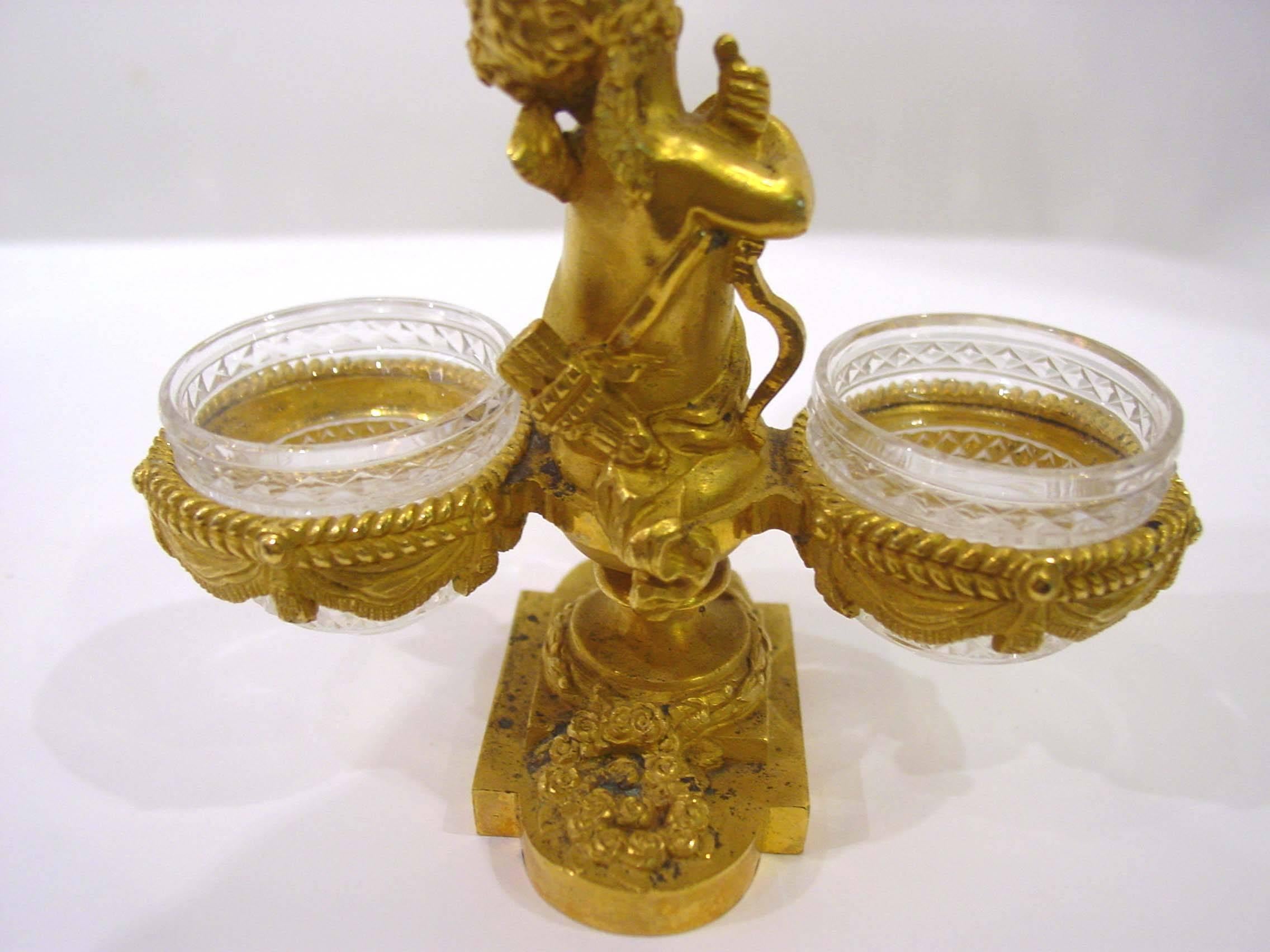 Carved Maison Baccarat Gilt Bronze and Crystal Salt Cellars and Vase 19th Century