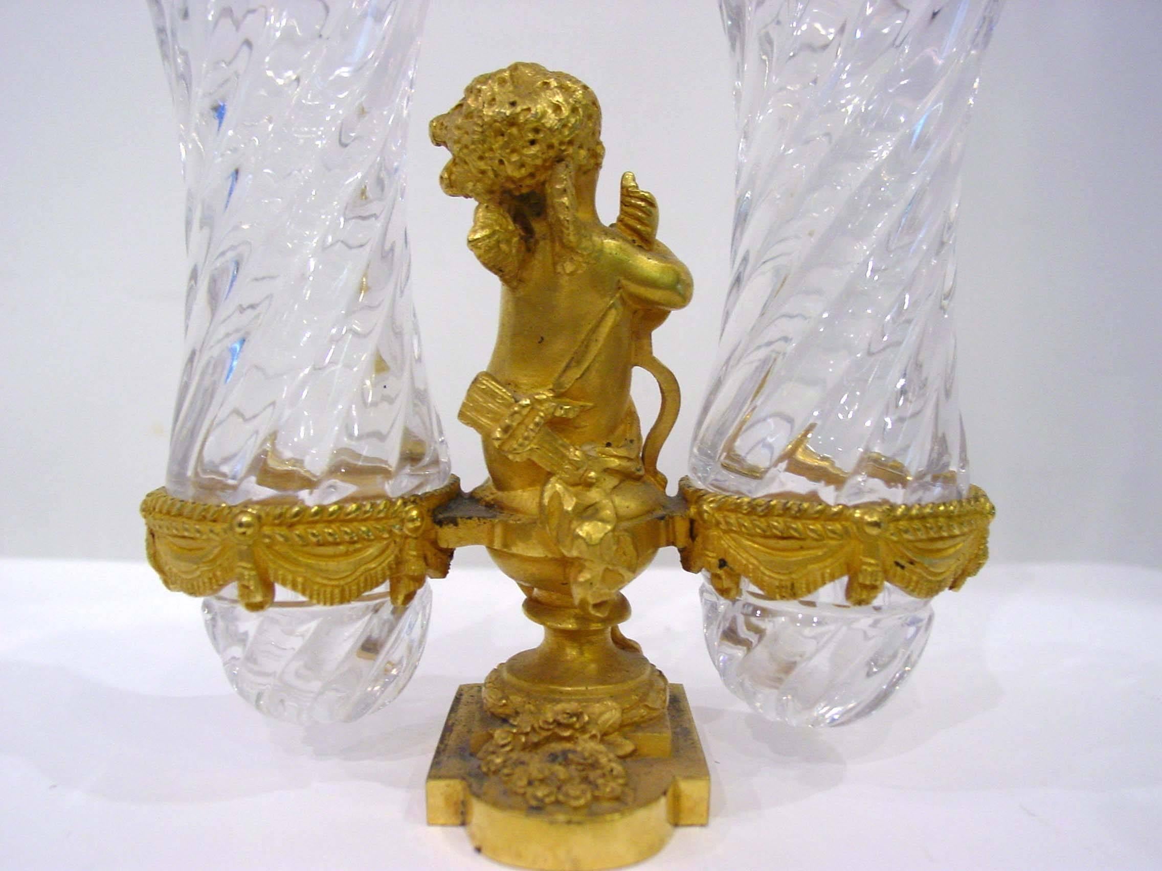 Maison Baccarat Gilt Bronze and Crystal Salt Cellars and Vase 19th Century 1