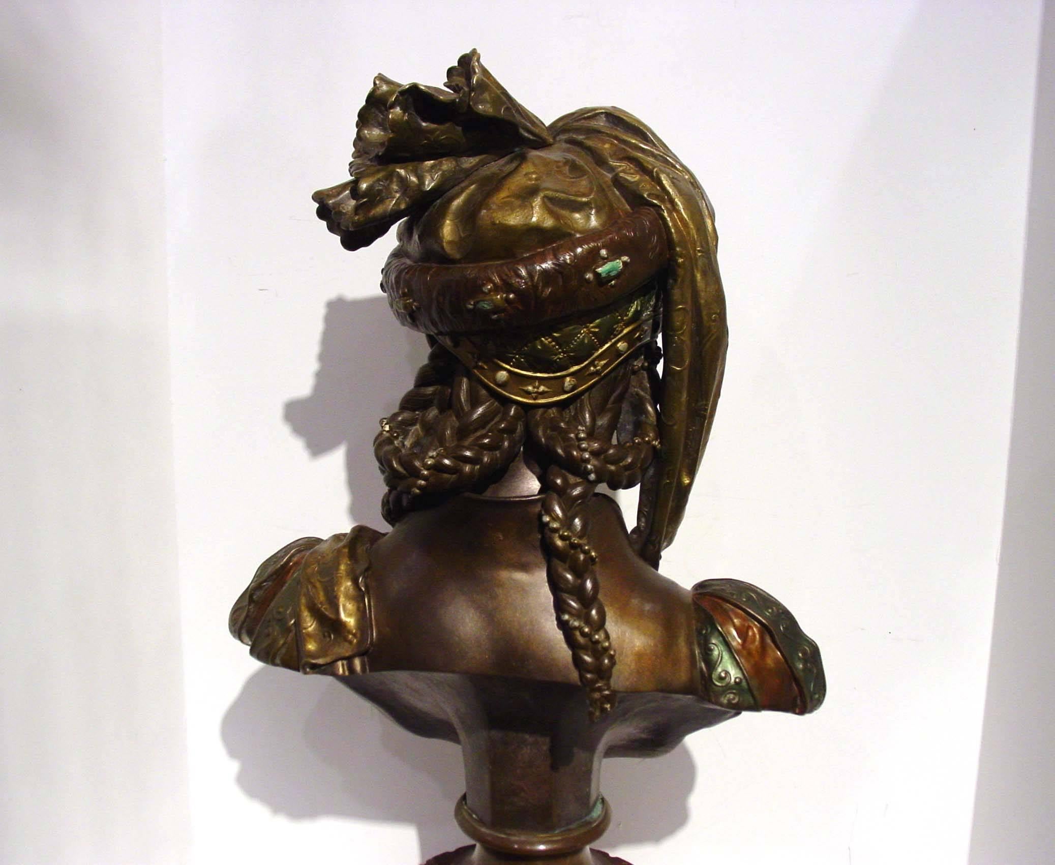 After Eugene Robert French Polychromed Bronze Bust 2