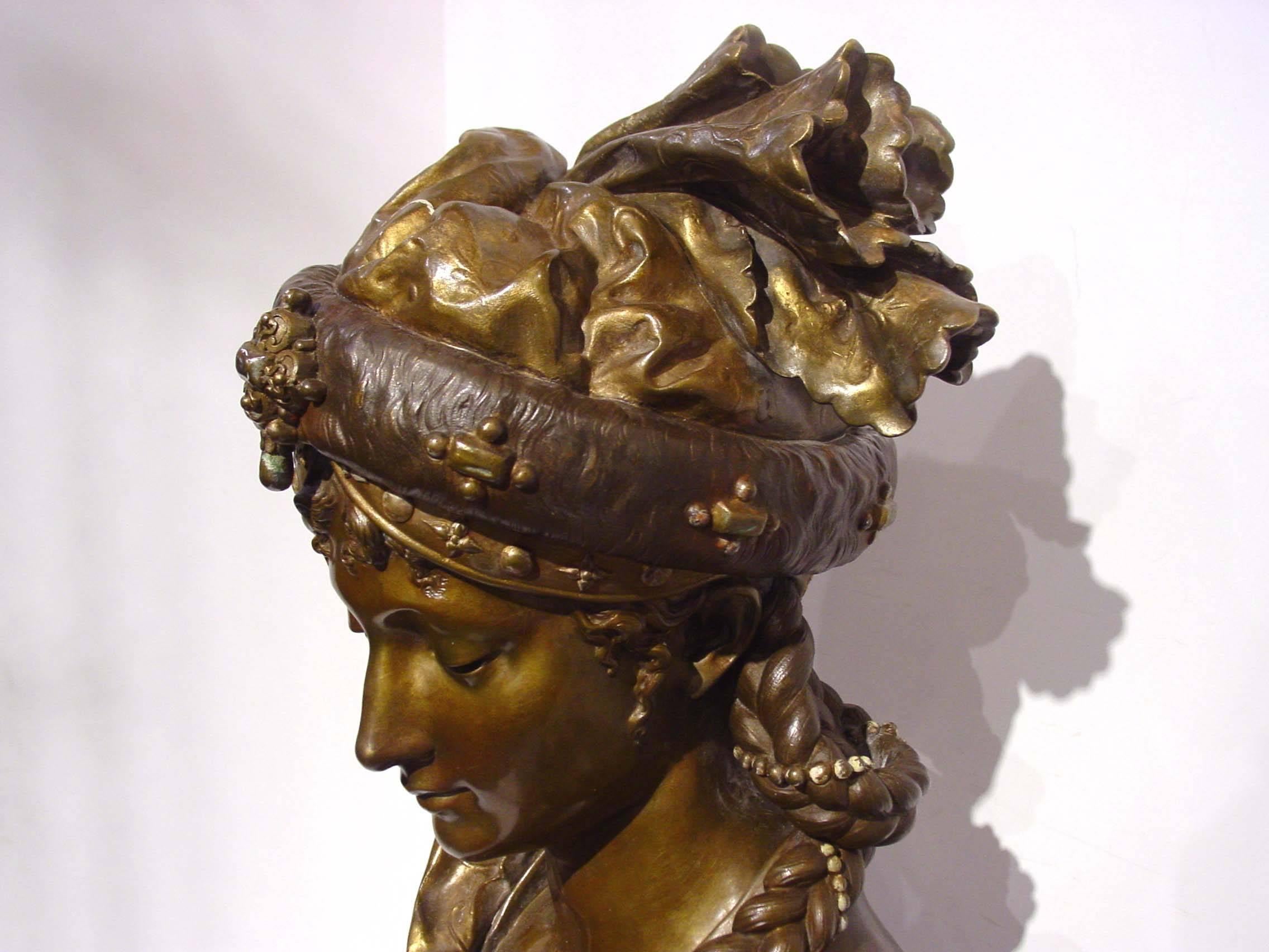 After Eugene Robert French Polychromed Bronze Bust 1
