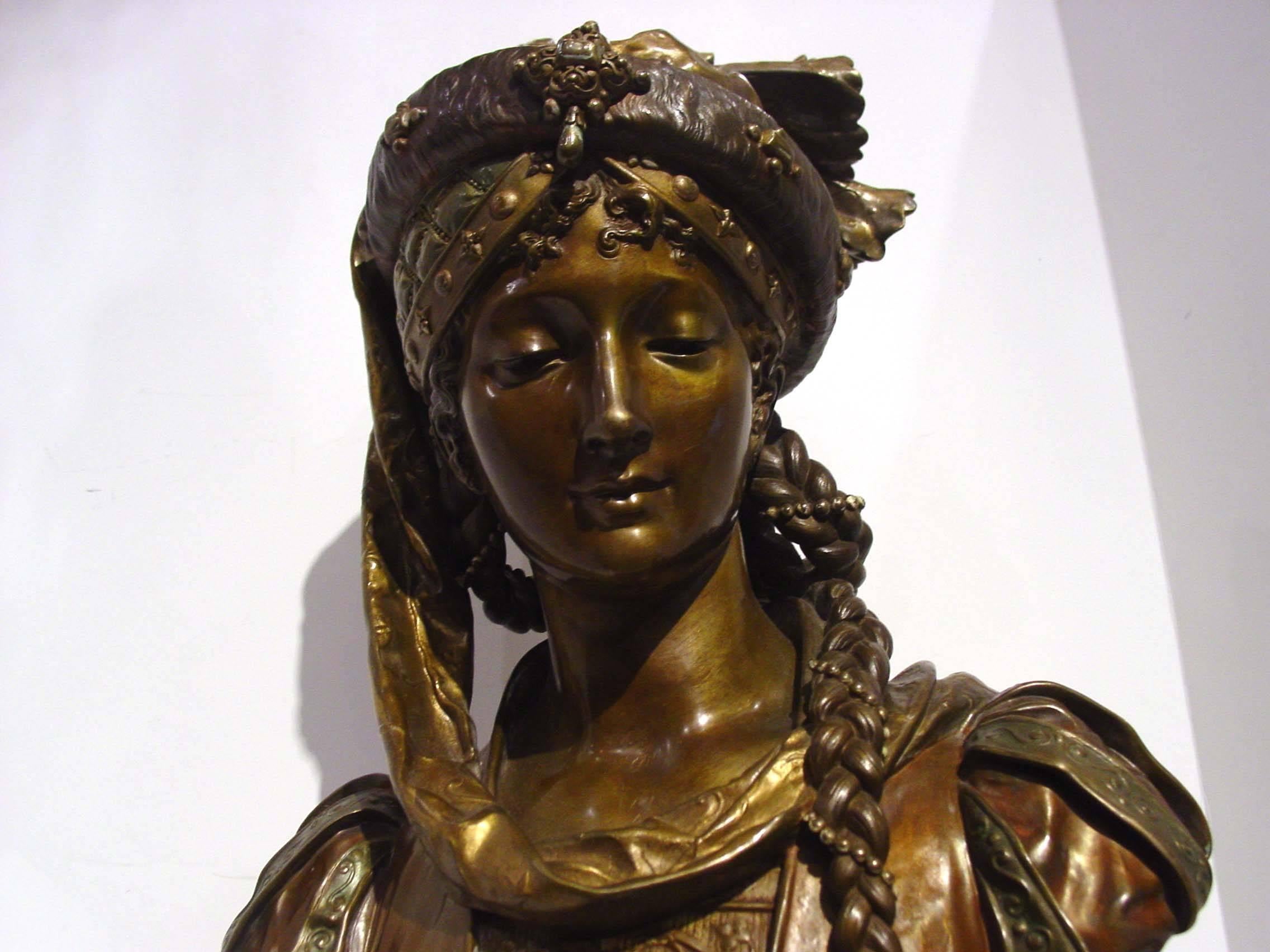 Medieval After Eugene Robert French Polychromed Bronze Bust