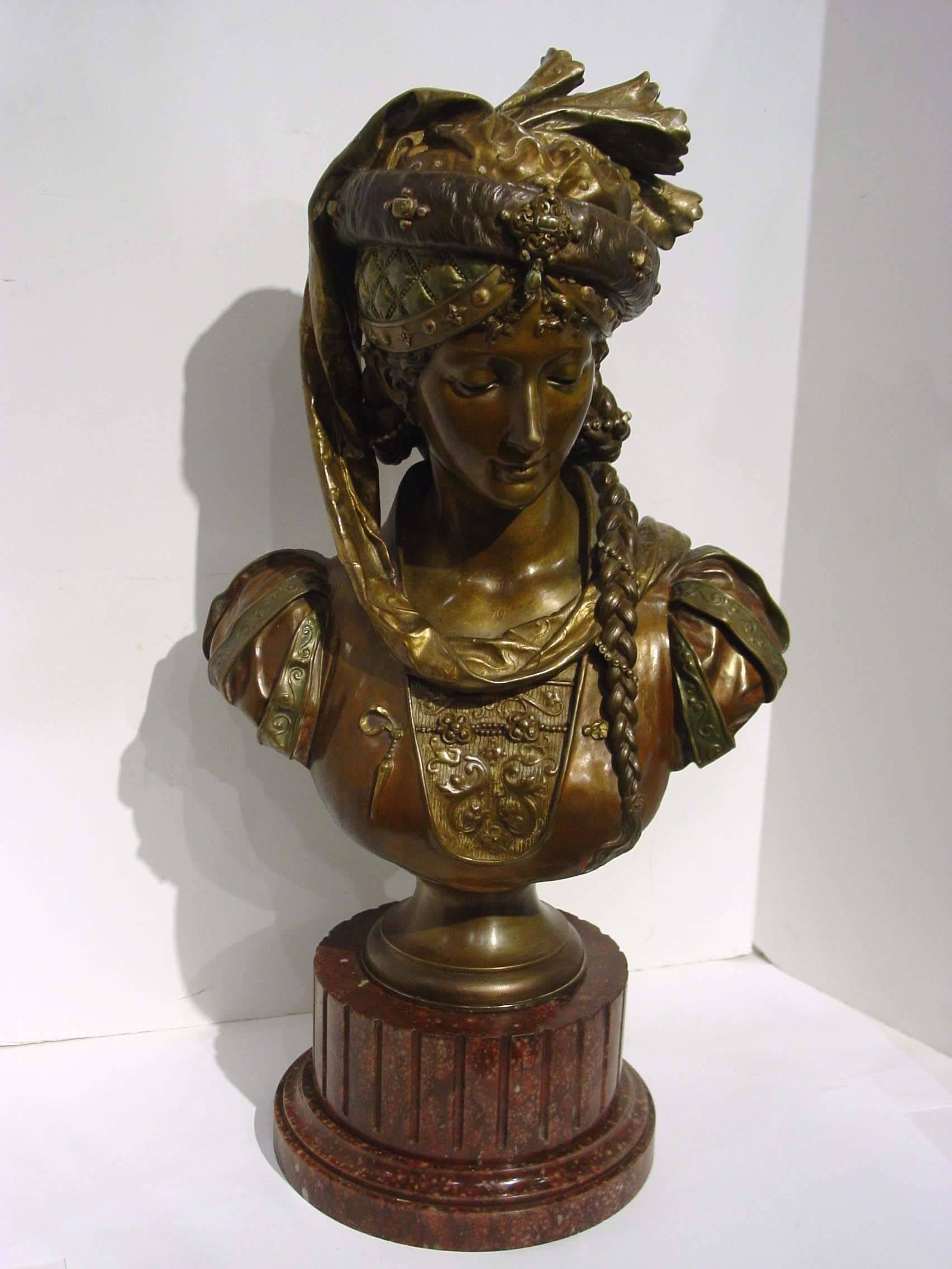 19th Century After Eugene Robert French Polychromed Bronze Bust