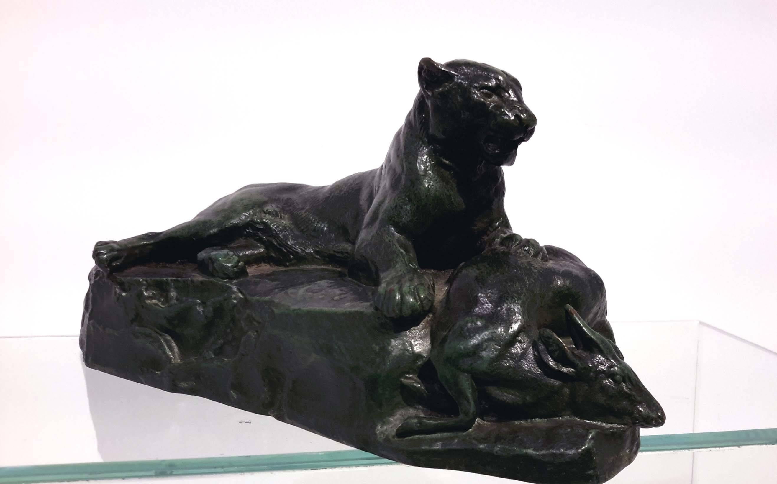 Barye Antoine-Louis, Bronze Panther and Antelope, 19th Century 3