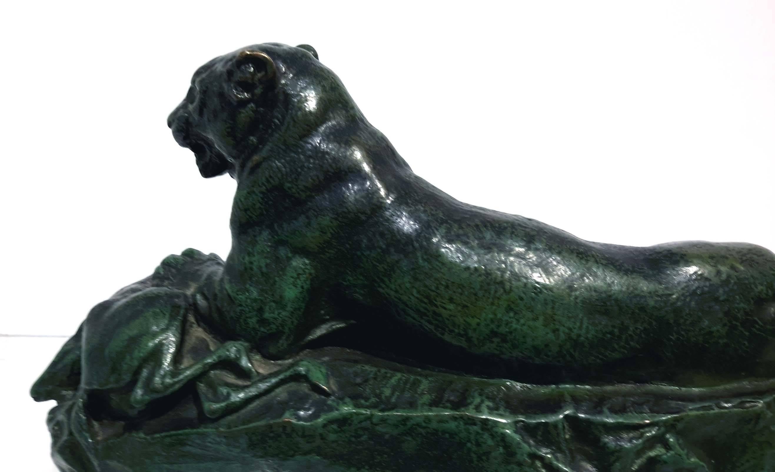 French Barye Antoine-Louis, Bronze Panther and Antelope, 19th Century