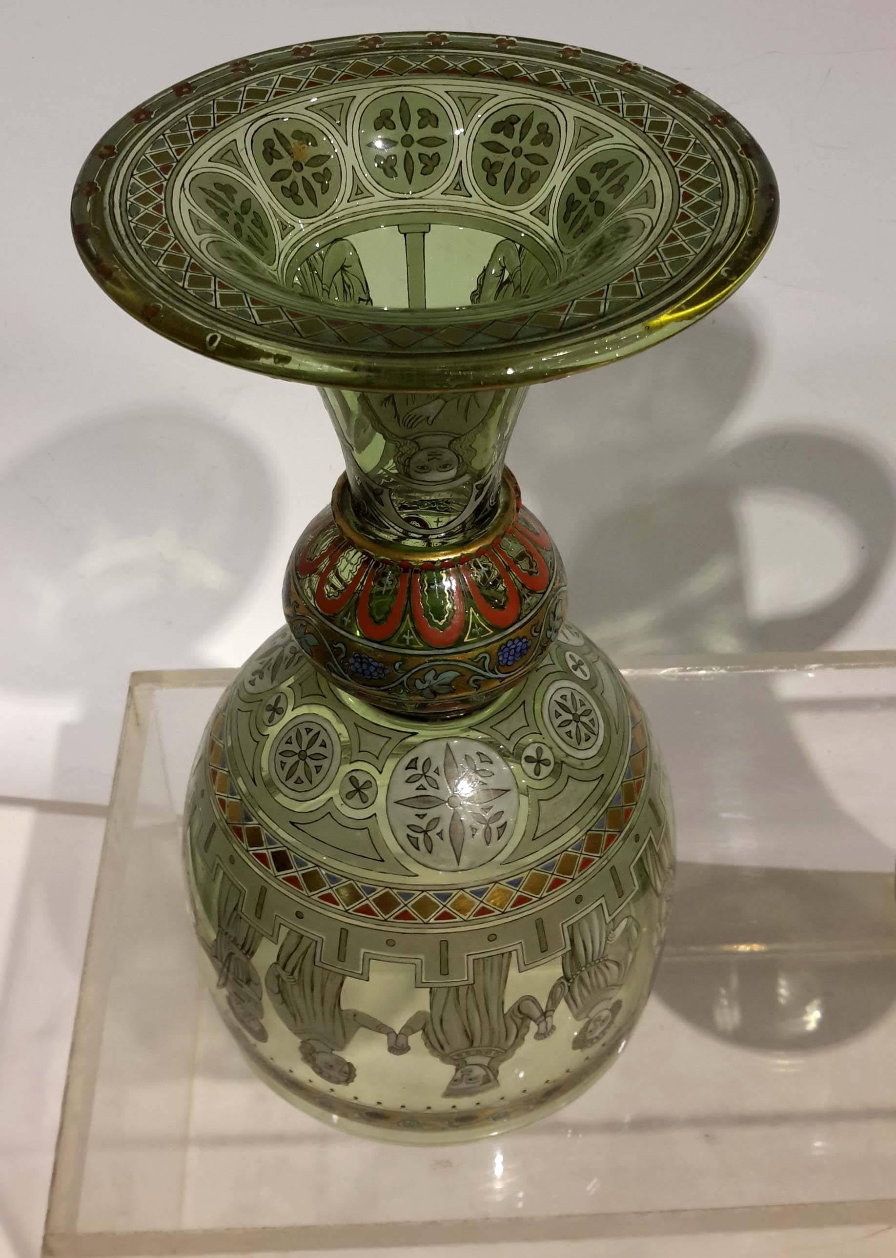Magnificent Lobmeyr Enameled Glass Chalice and Ewer, circa 1880 For Sale 2