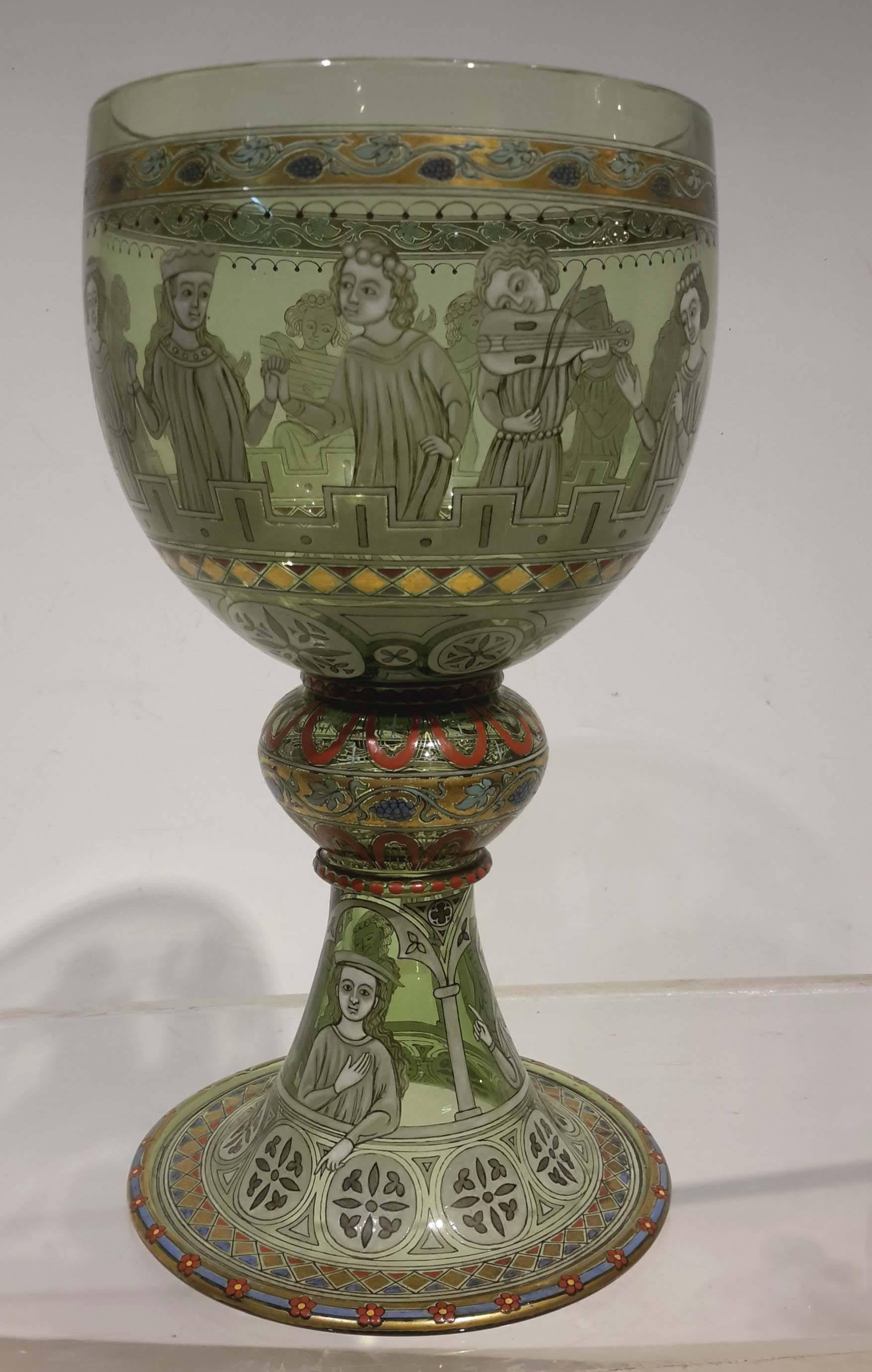 Magnificent Lobmeyr Enameled Glass Chalice and Ewer, circa 1880 For Sale 1