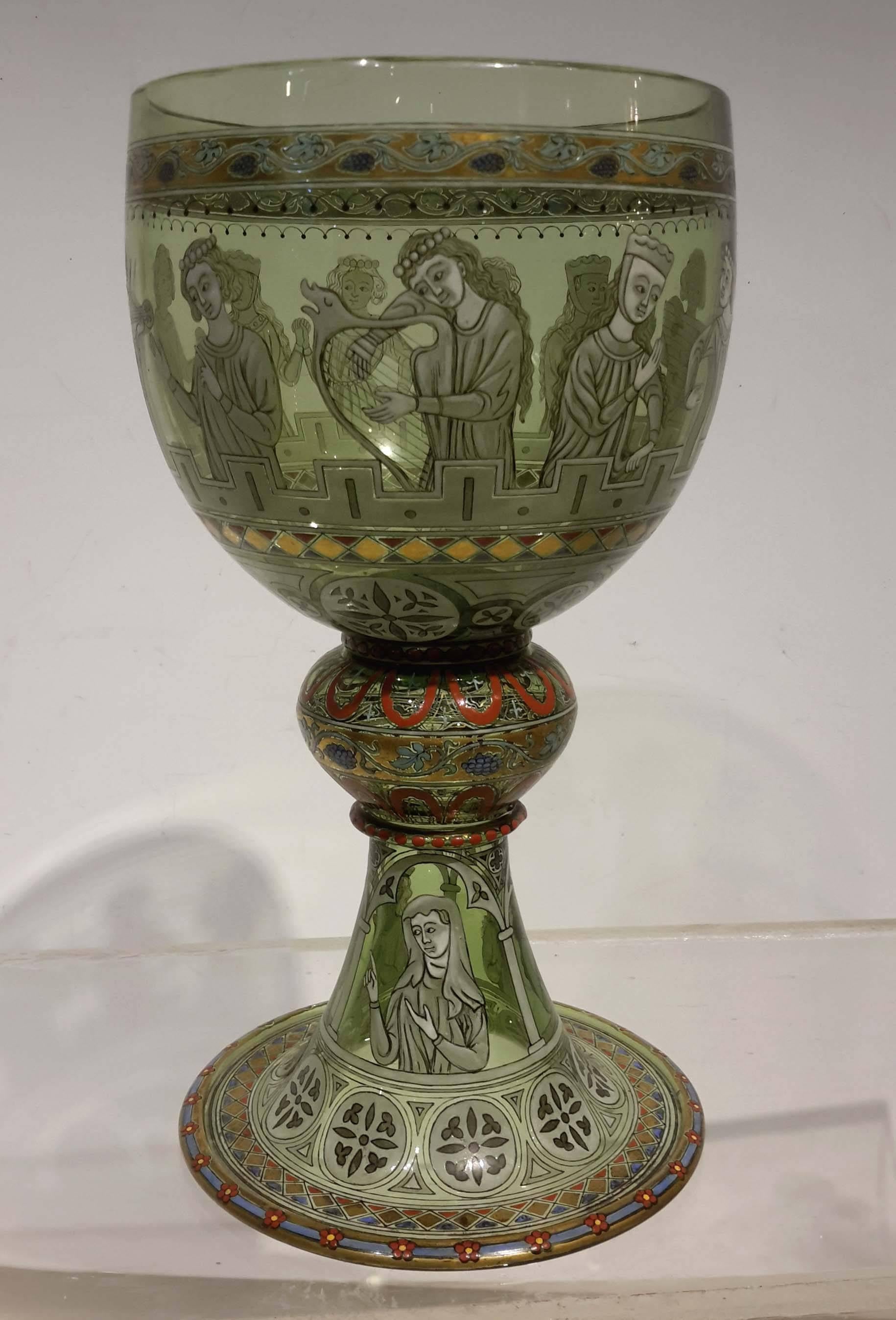 Magnificent Lobmeyr Enameled Glass Chalice and Ewer, circa 1880 In Good Condition For Sale In New York, NY