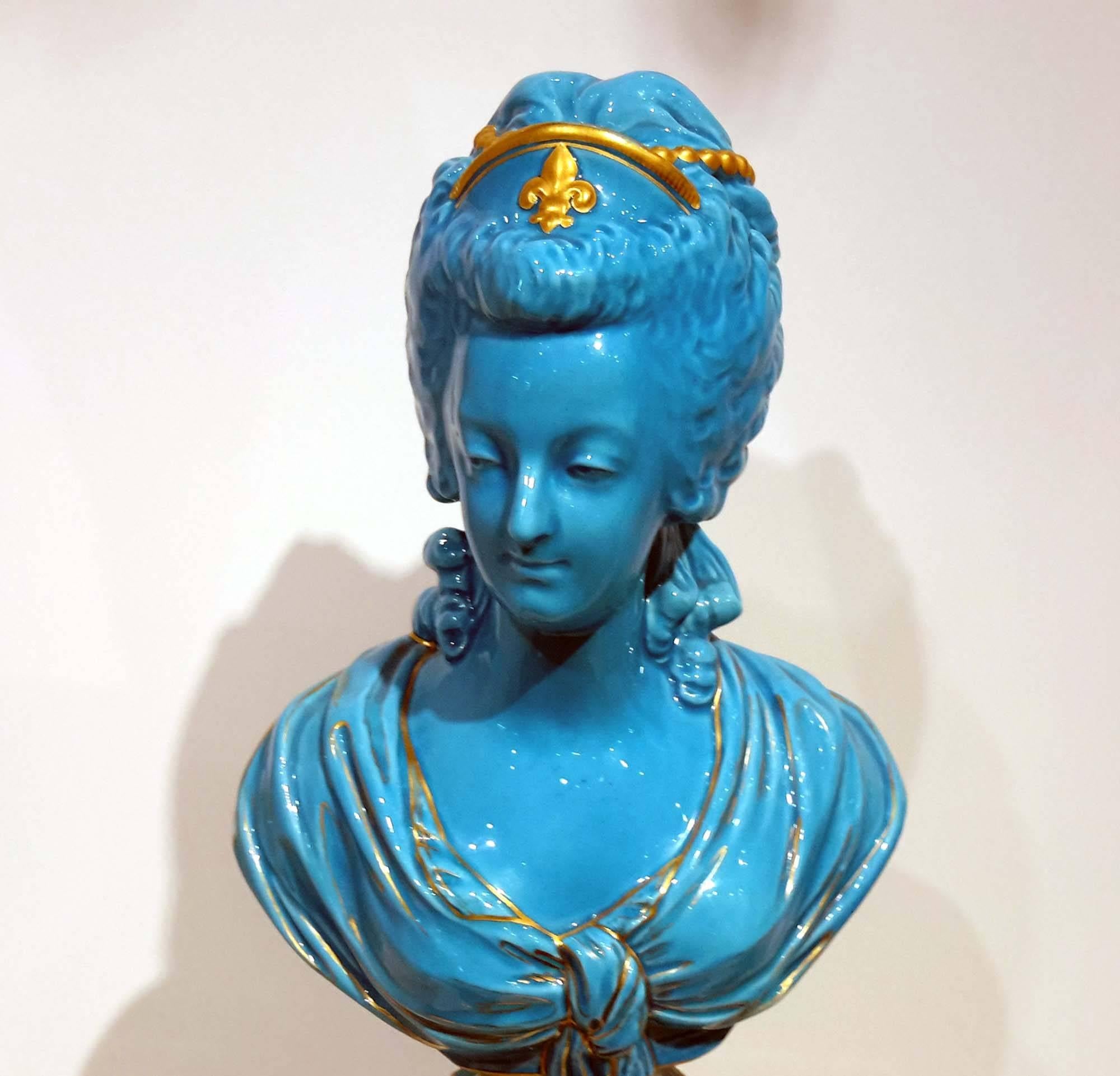 Pair of Sevres Porcelain Busts of Louis XVI and Marie Antoinette, 19th Century In Good Condition In New York, NY