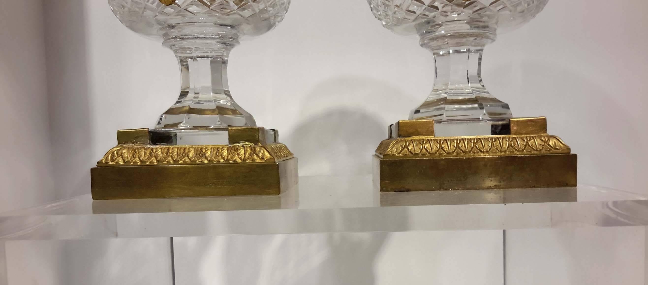 Pair of Ormolu Mounted Cut Crystal Campagna Urn Vases, circa 1900 In Good Condition In New York, NY