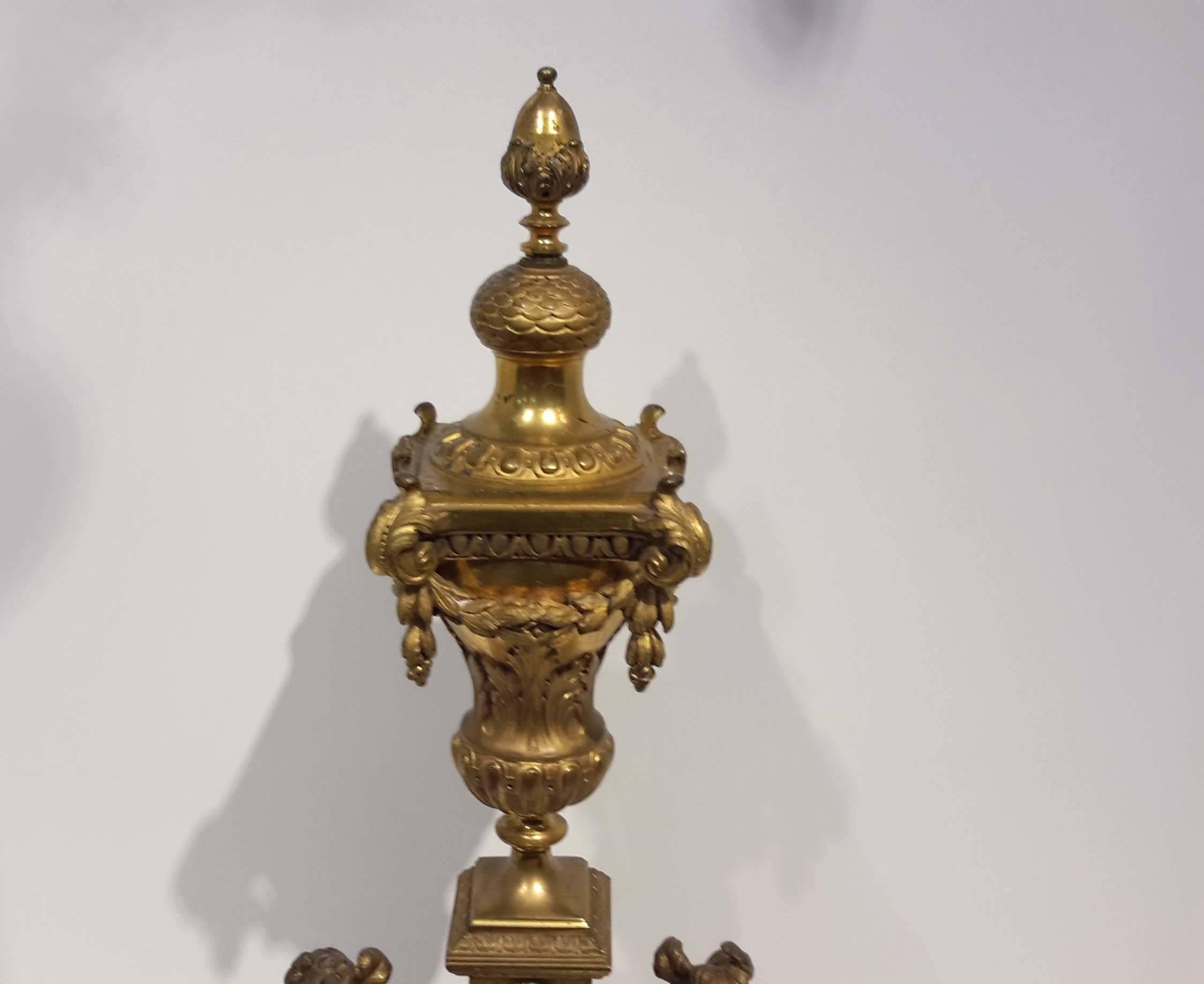 Pair of Louis XIV Style Gilt Bronze Fireplace Chenets, 19th Century 5